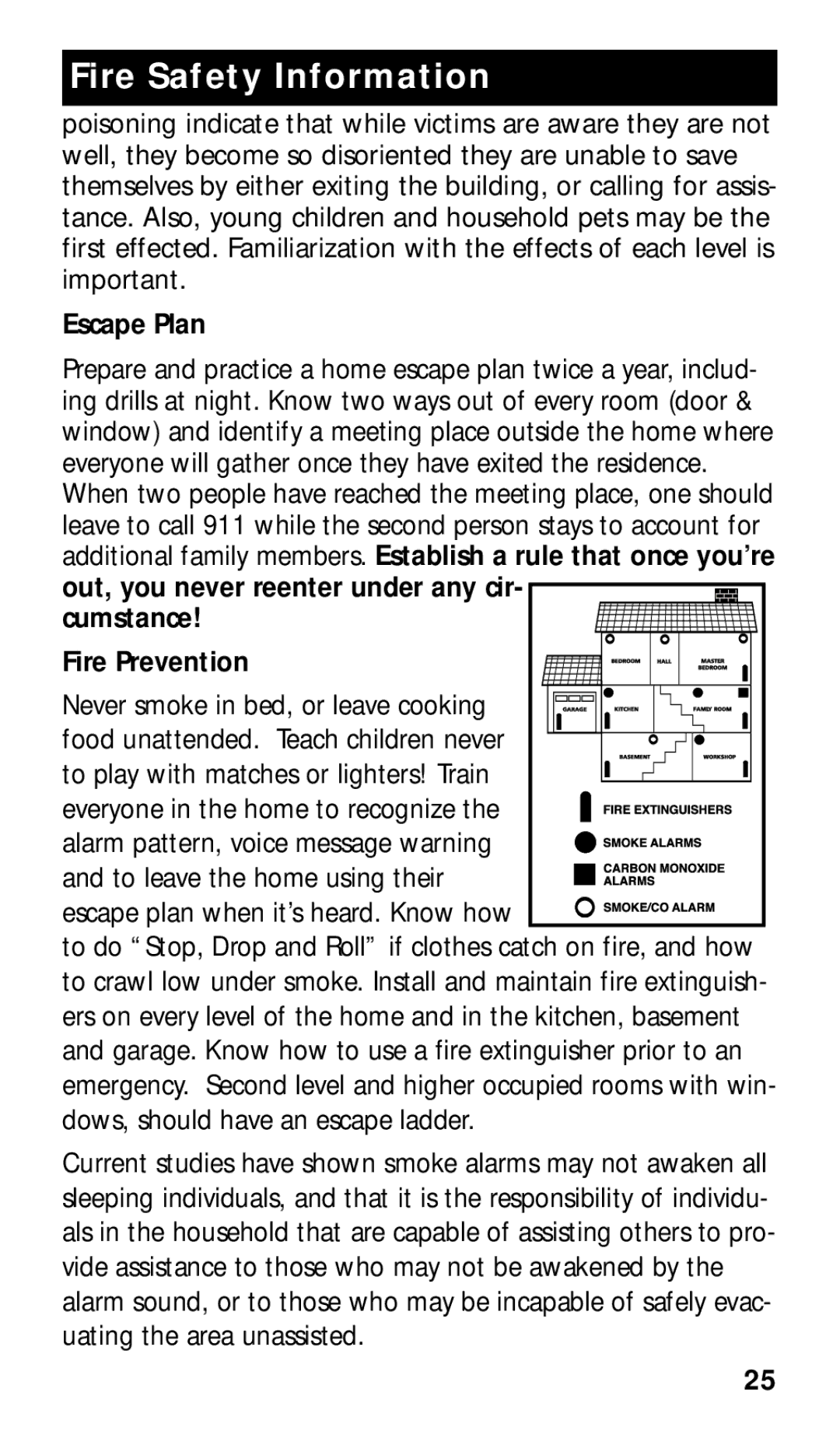 Kidde KN-COPE-I manual Fire Safety Information, Escape Plan, Fire Prevention 