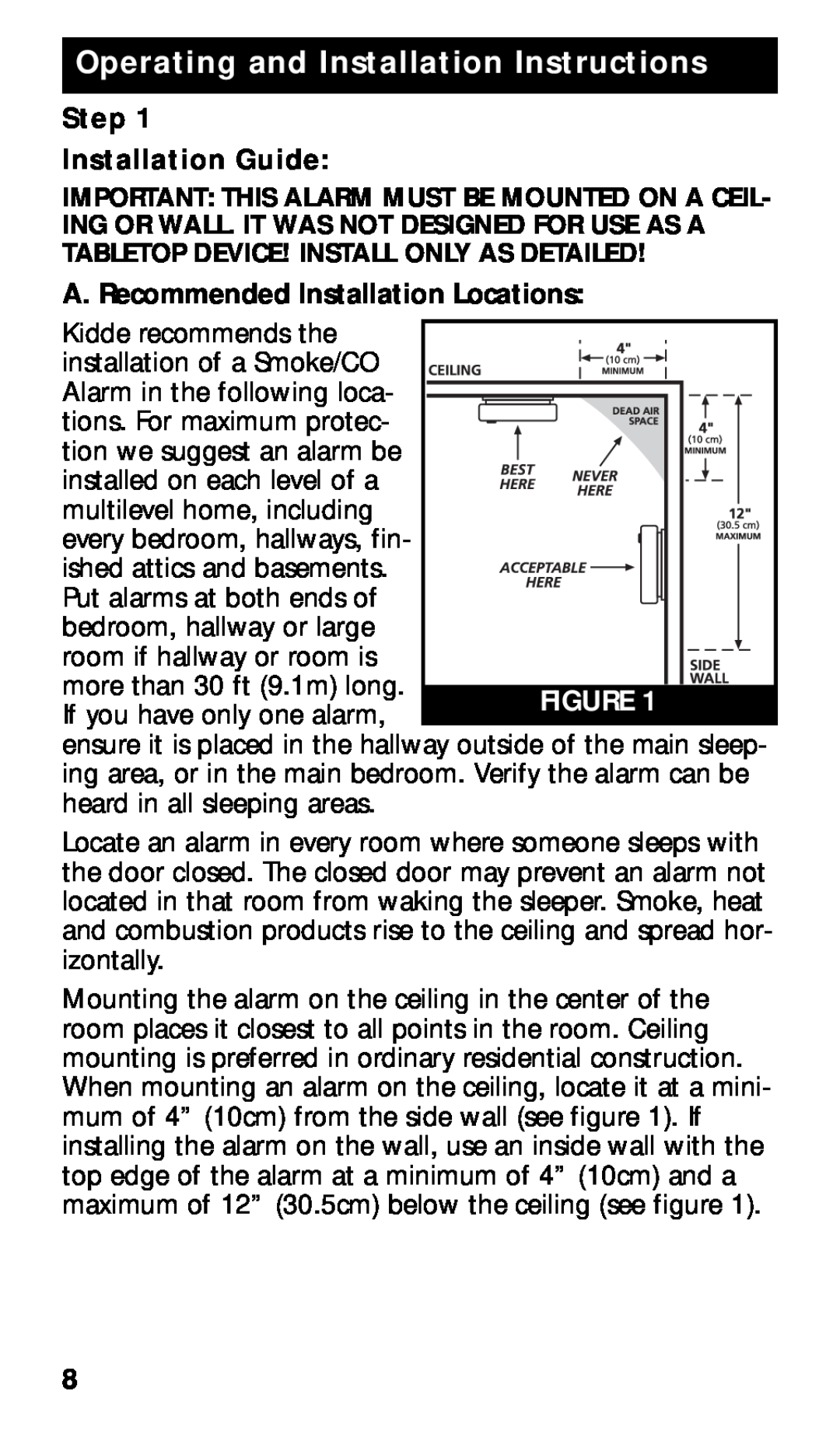 Kidde KN-COPE-I Operating and Installation Instructions, Step Installation Guide, A. Recommended Installation Locations 
