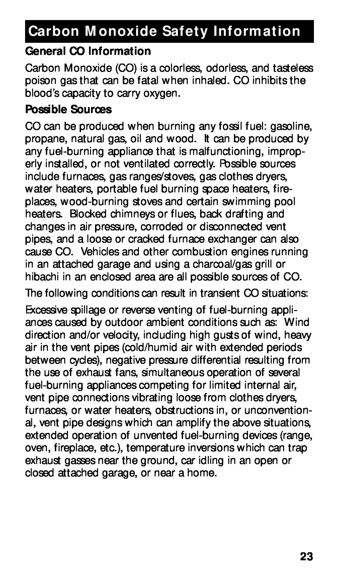 Kidde KN-COPE-I manual Carbon Monoxide Safety Information, General CO Information, Possible Sources 