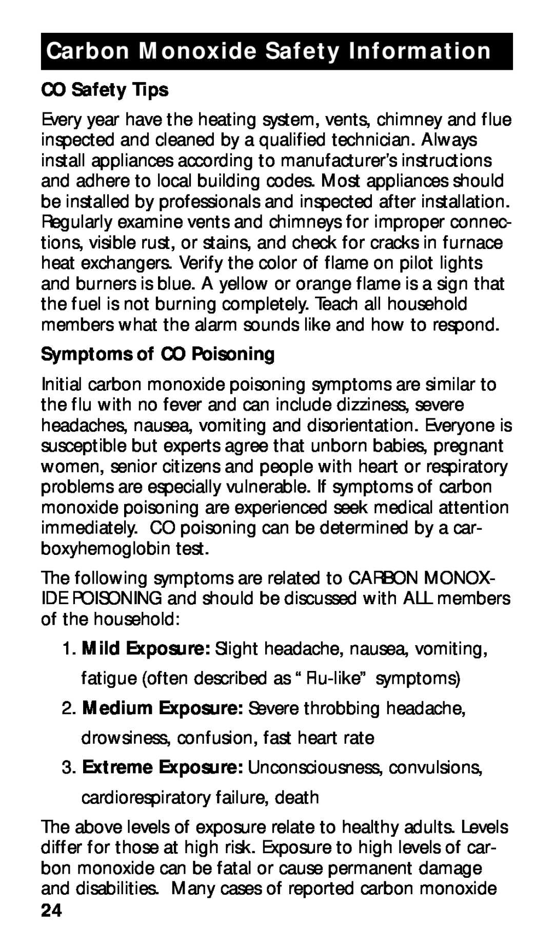 Kidde KN-COPE-I manual CO Safety Tips, Symptoms of CO Poisoning, Carbon Monoxide Safety Information 