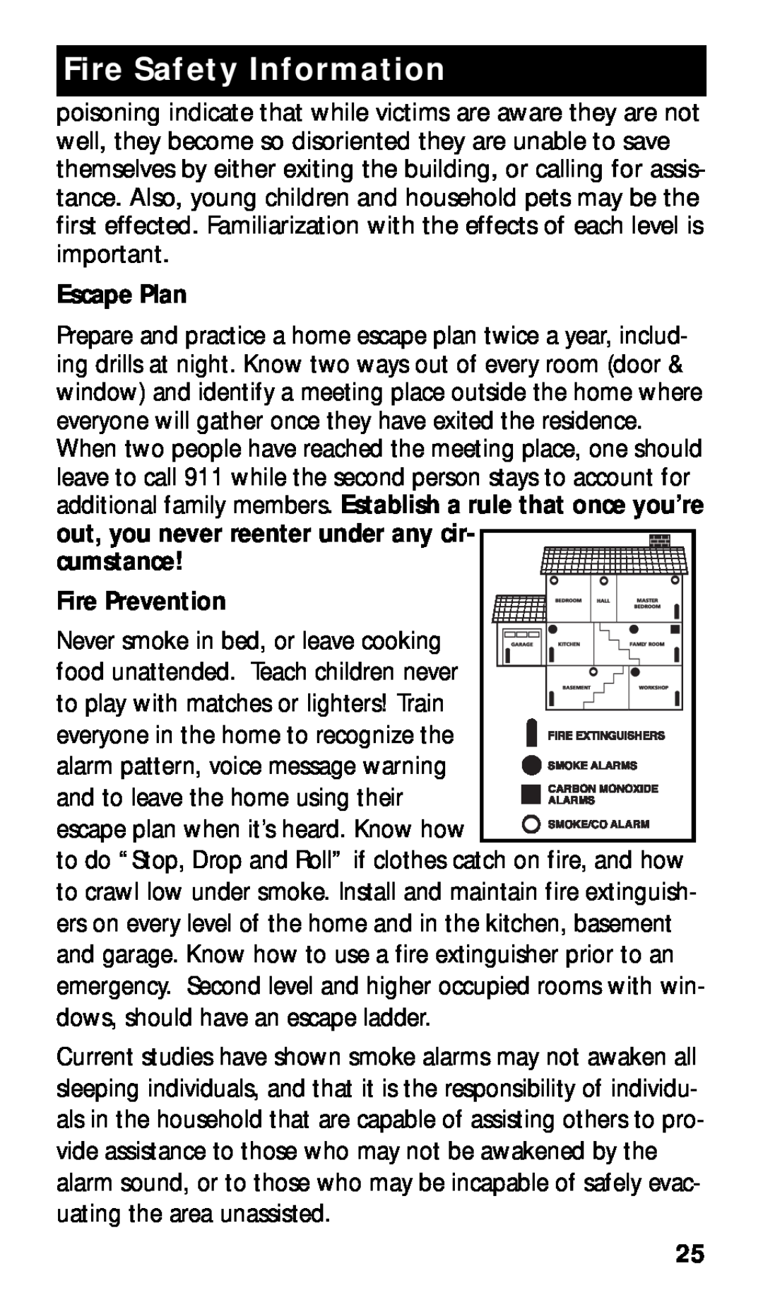 Kidde KN-COPE-I manual Fire Safety Information, Escape Plan, Fire Prevention 