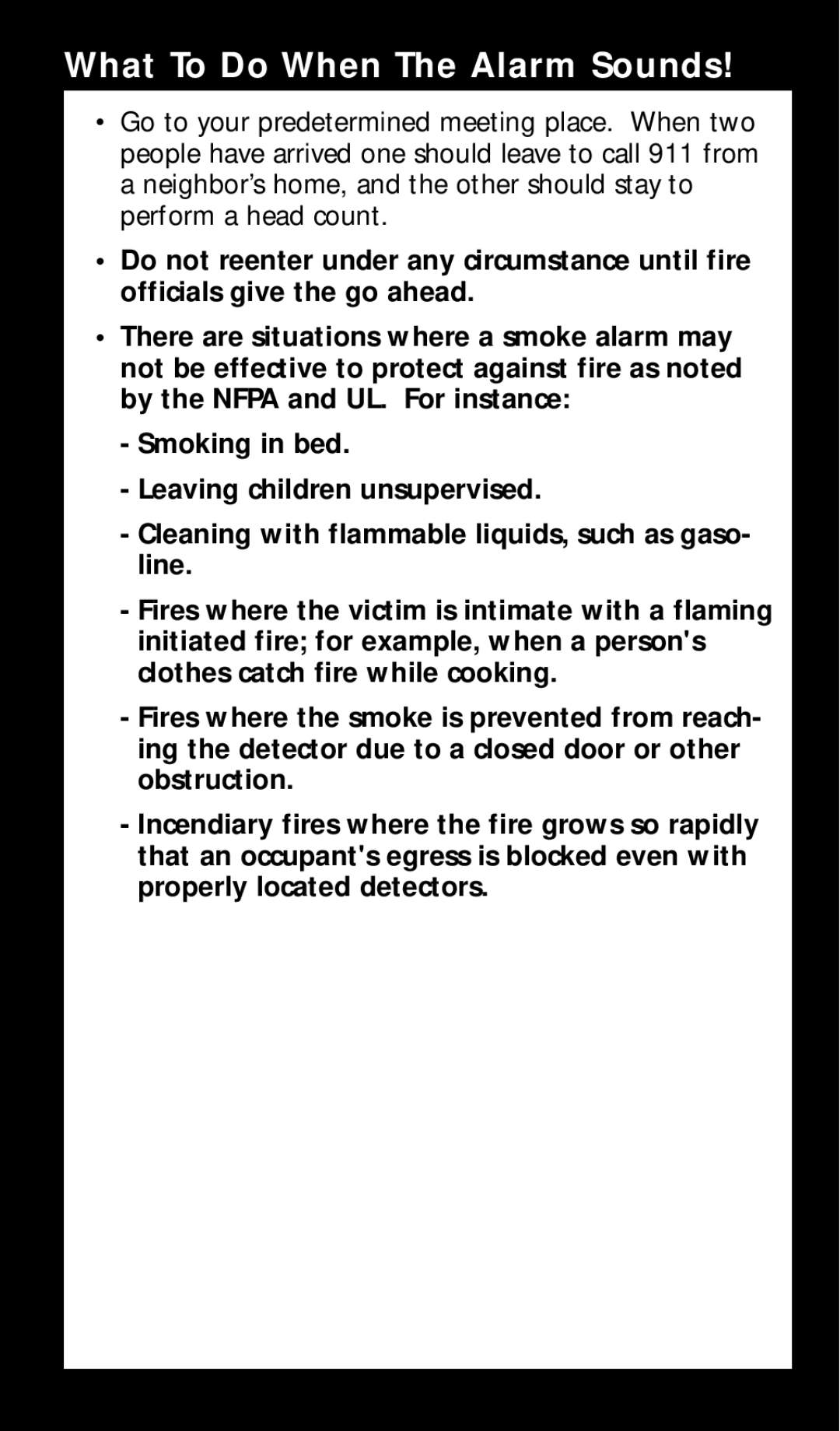 Kidde KN-COPE-I manual Smoking in bed Leaving children unsupervised, What To Do When The Alarm Sounds 