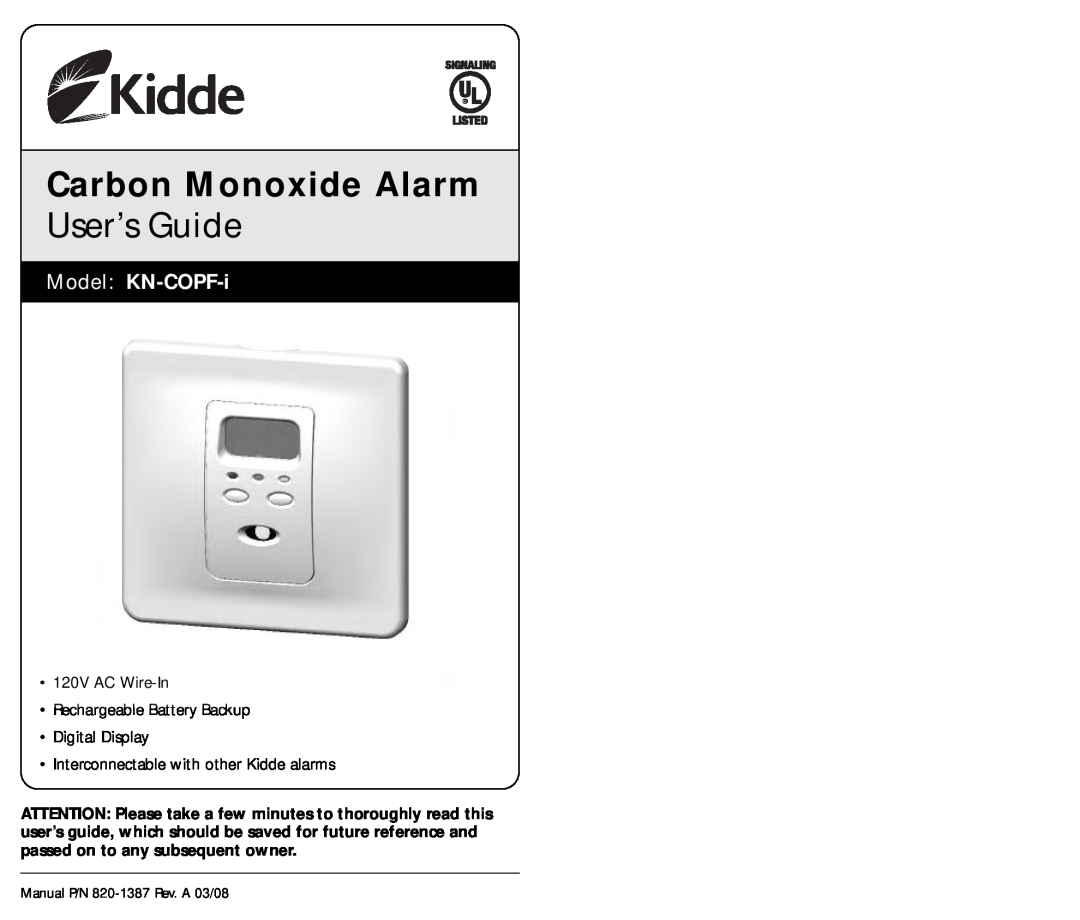 Kidde KN-COPF-I manual Model KN-COPF-i, Carbon Monoxide Alarm, User’s Guide 