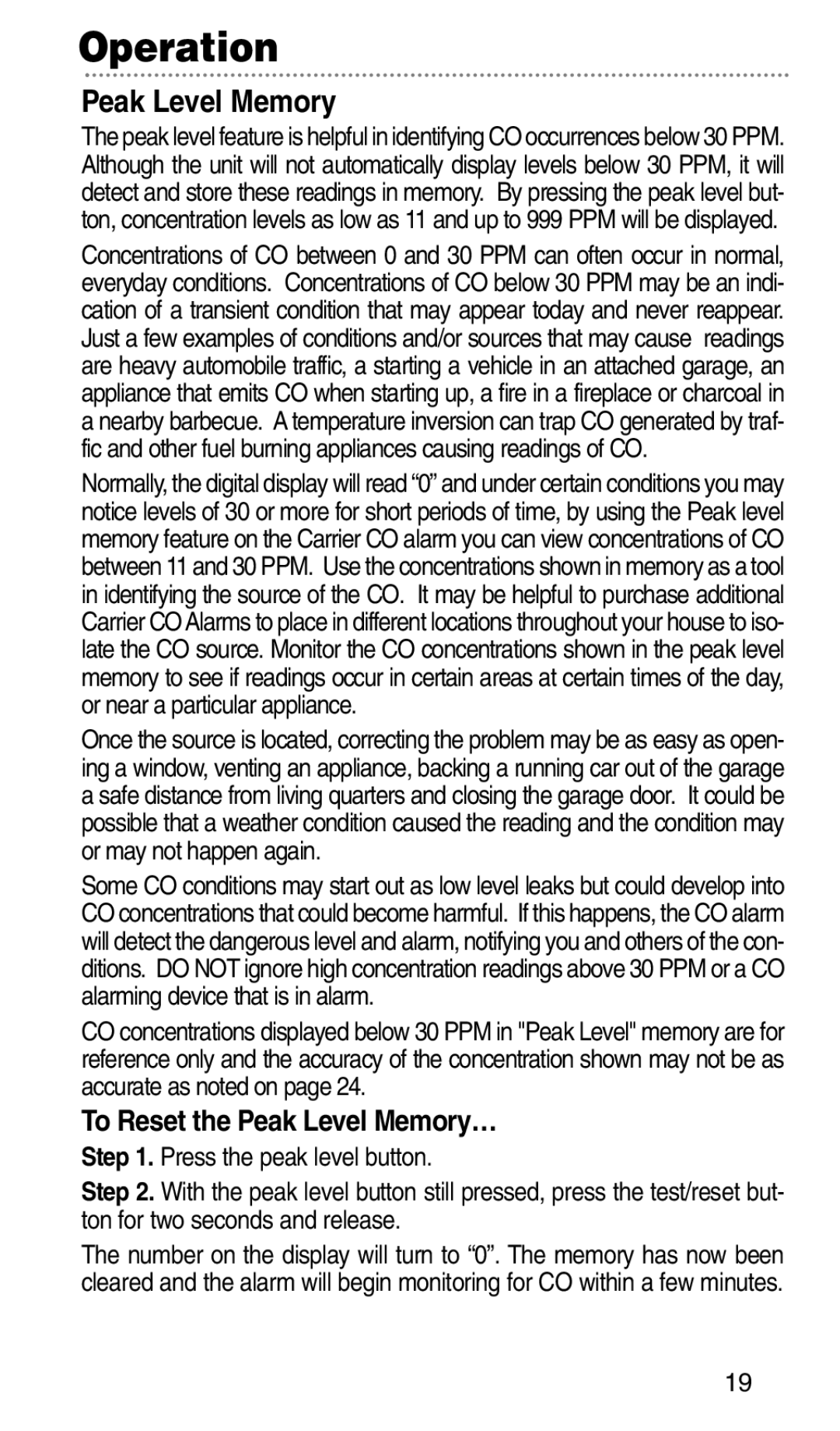 Kidde KN-COPP-3-RC manual To Reset the Peak Level Memory… 