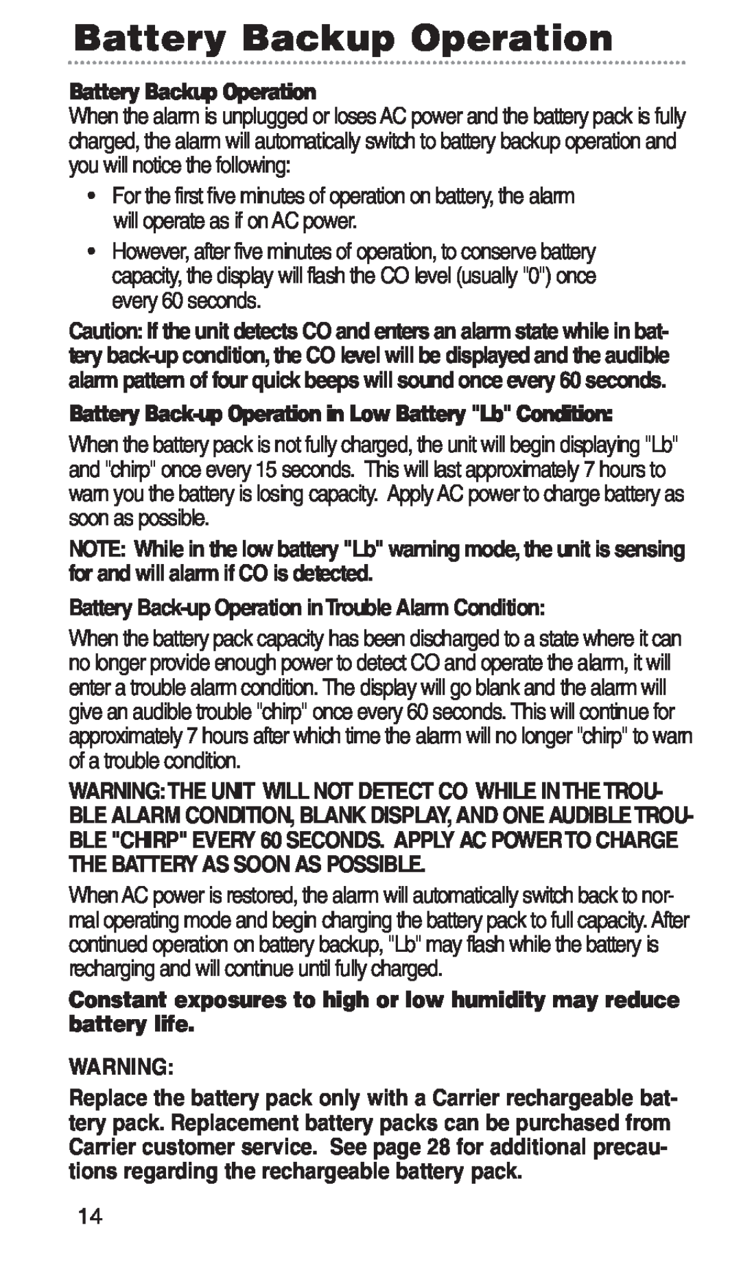 Kidde KN-COPP-3-RC manual Battery Backup Operation 