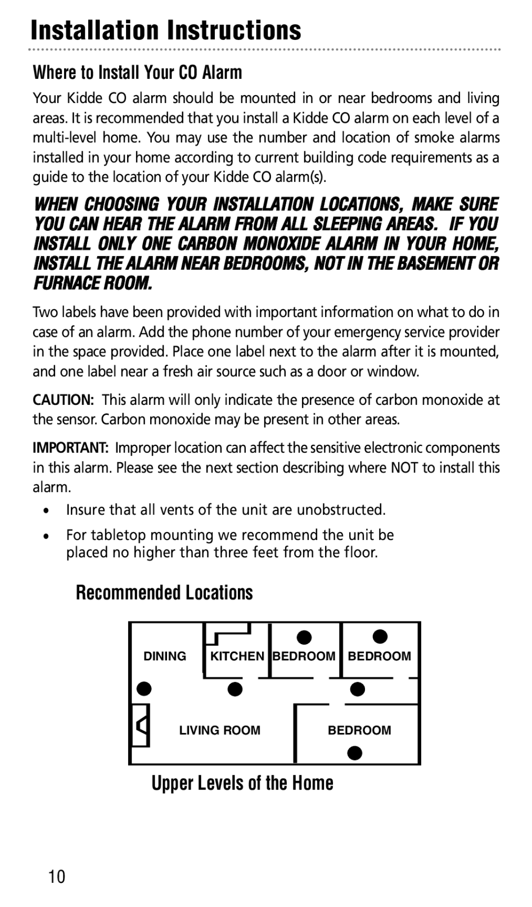 Kidde KN-COPP-3 manual Installation Instructions, Where to Install Your CO Alarm 