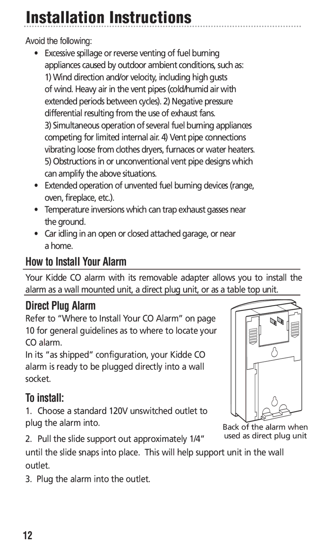 Kidde KN-COPP-3 manual How to Install Your Alarm, Direct Plug Alarm, To install 