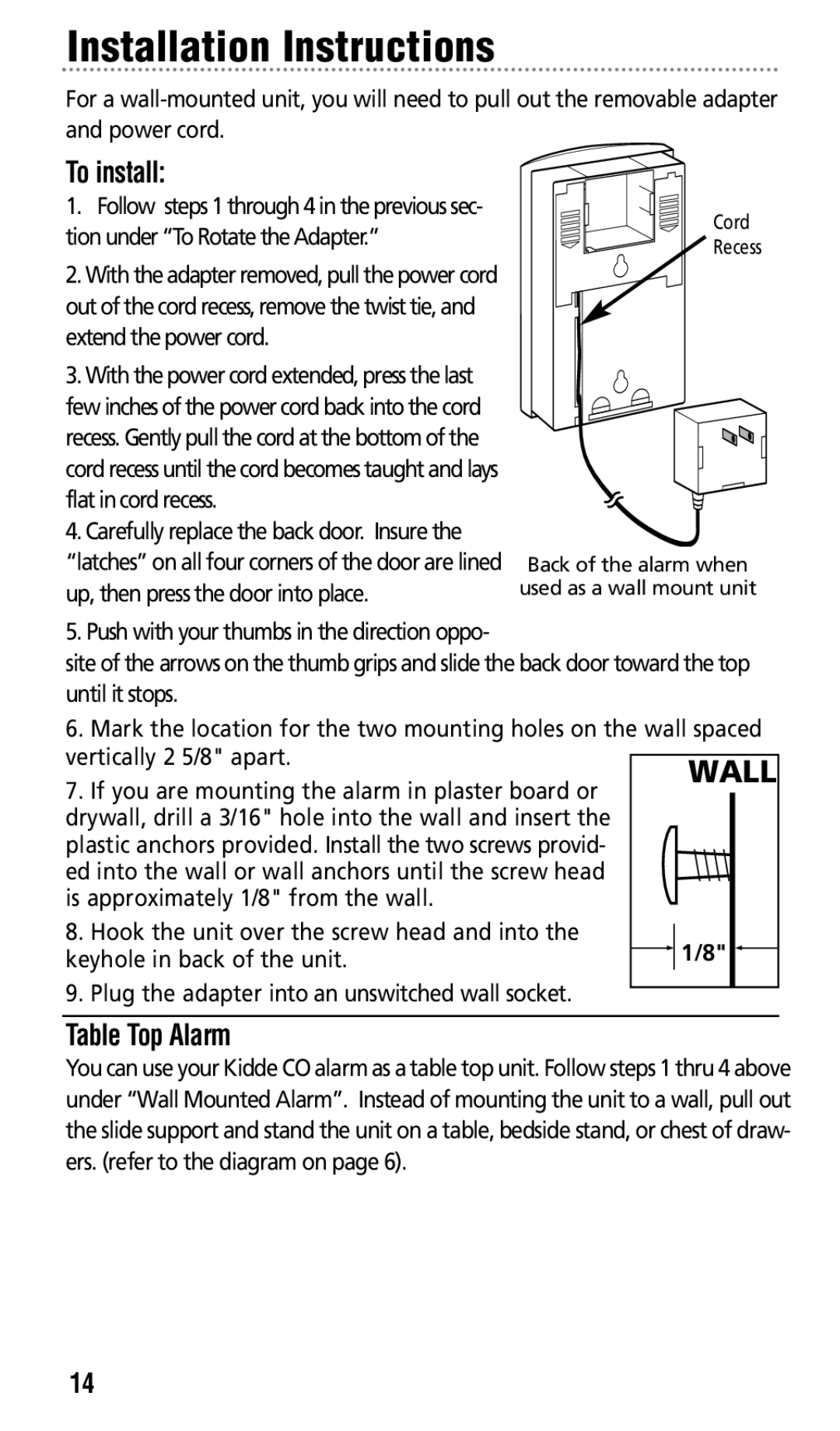 Kidde KN-COPP-3 manual Allw, Table Top Alarm 