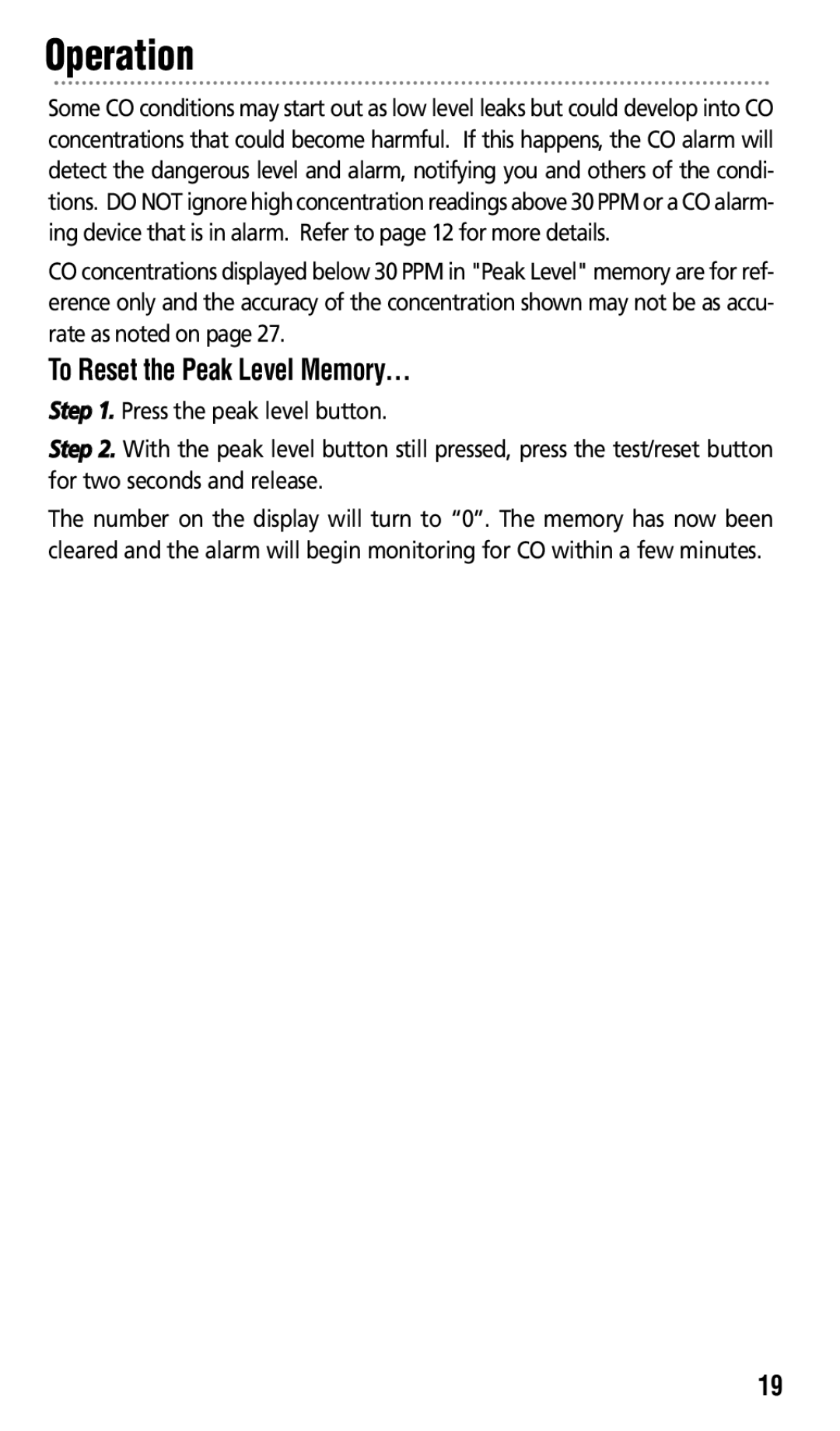 Kidde KN-COPP-3 manual To Reset the Peak Level Memory… 