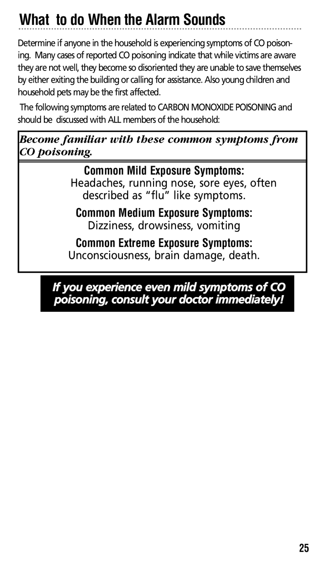 Kidde KN-COPP-3 manual Common Medium Exposure Symptoms, Common Extreme Exposure Symptoms 