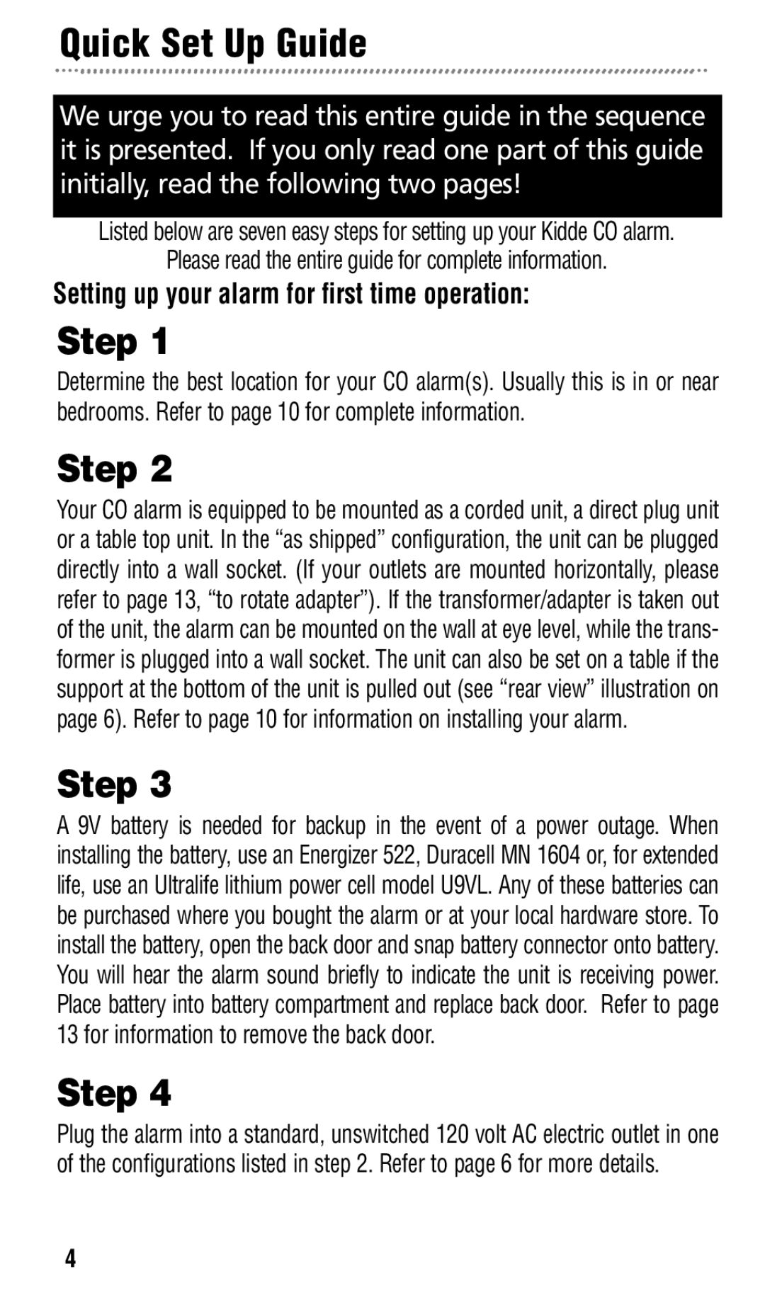 Kidde KN-COPP-3 manual Quick Set Up Guide, Step 