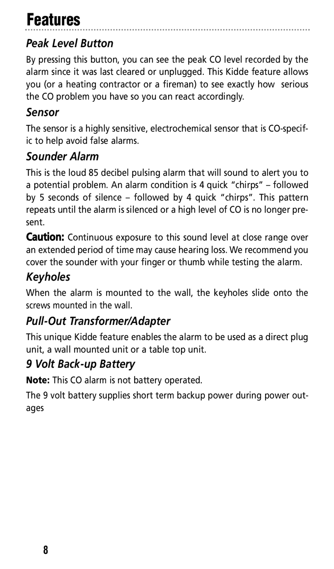 Kidde KN-COPP-3 manual Volt Back-up Battery 