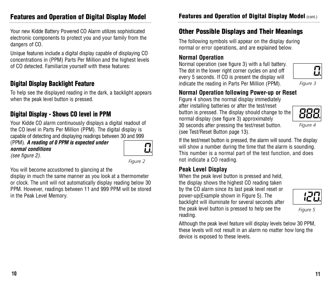 Kidde KN-COPP-B, KN-COB-B manual Features and Operation of Digital Display Model, Digital Display Backlight Feature 