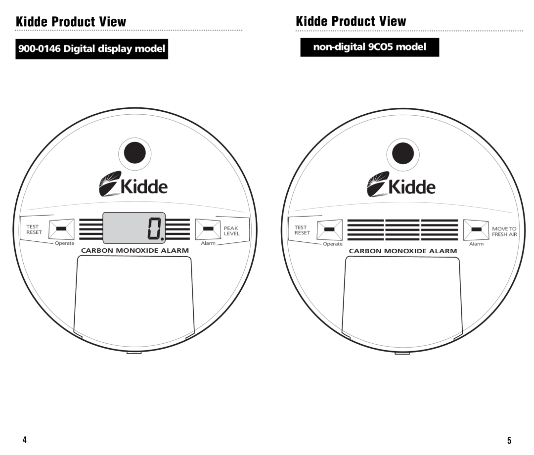 Kidde KN-COB-B Kidde Product View, 900-0146Digital display model, non-digital9CO5 model, Carbon Monoxide Alarm, Test, Peak 