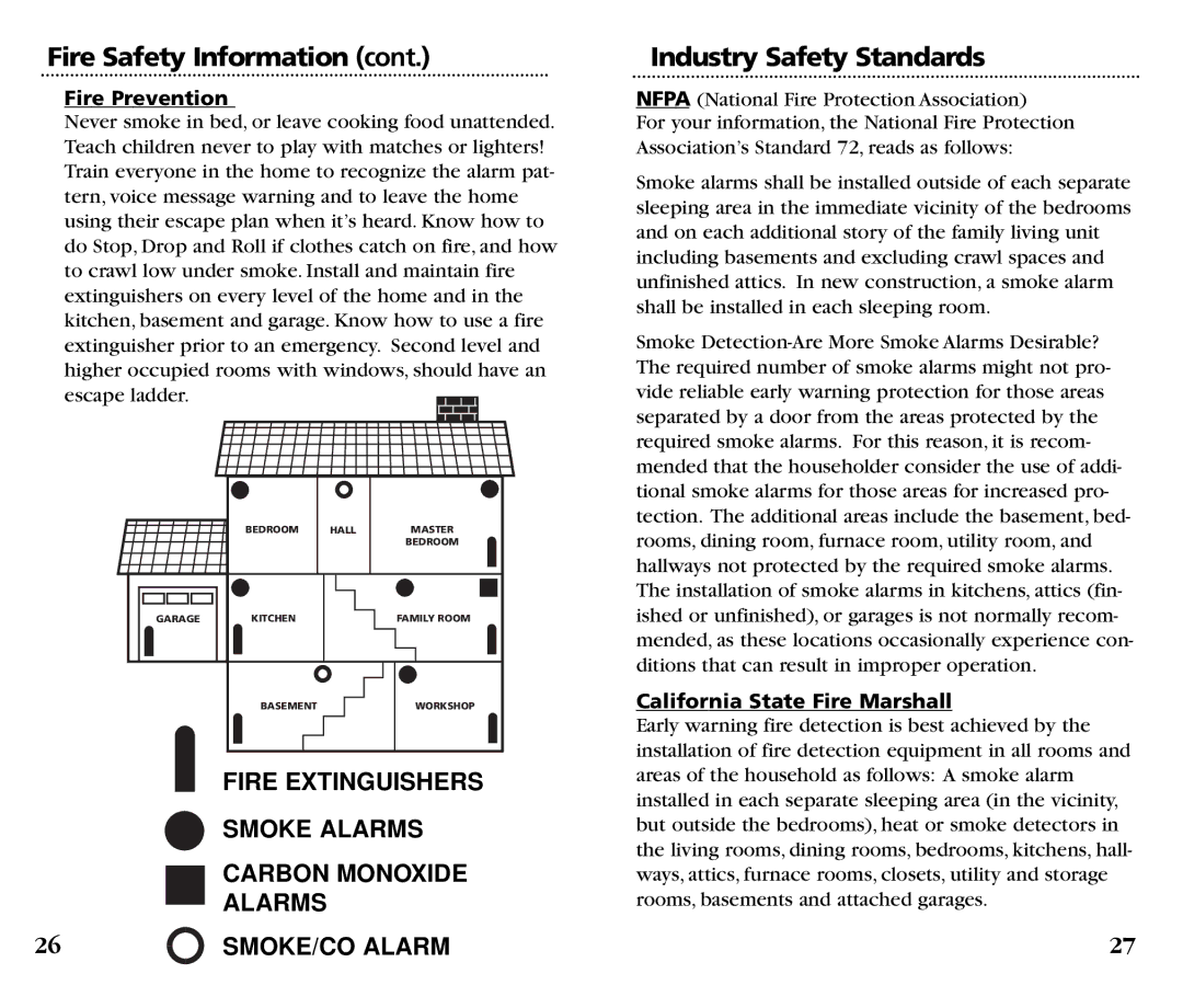 Kidde KN-COSM-B manual Fire Safety Information, Industry Safety Standards, Fire Prevention, California State Fire Marshall 