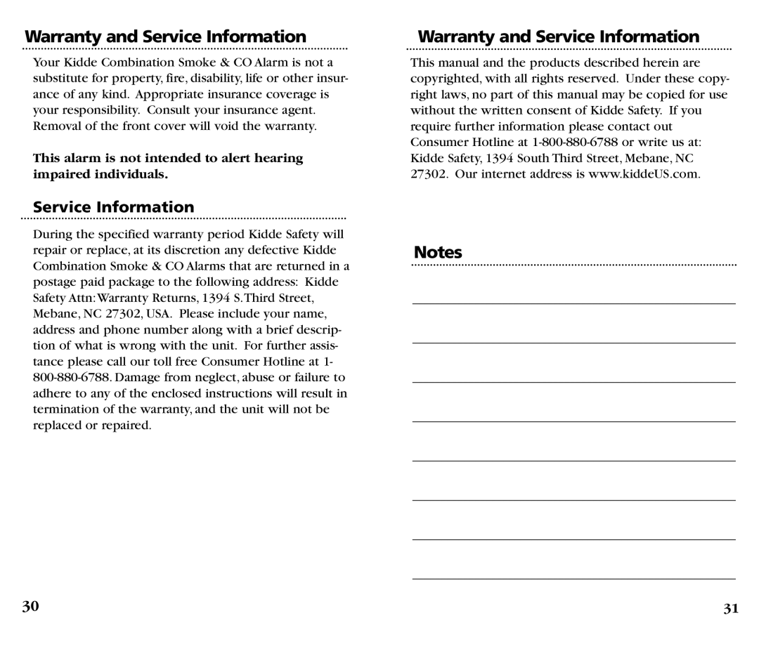 Kidde KN-COSM-B manual Service Information 