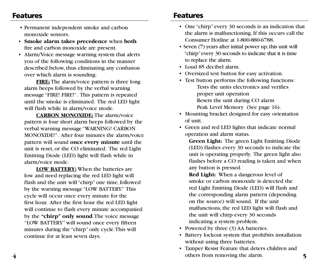 Kidde KN-COSM-B manual Features 