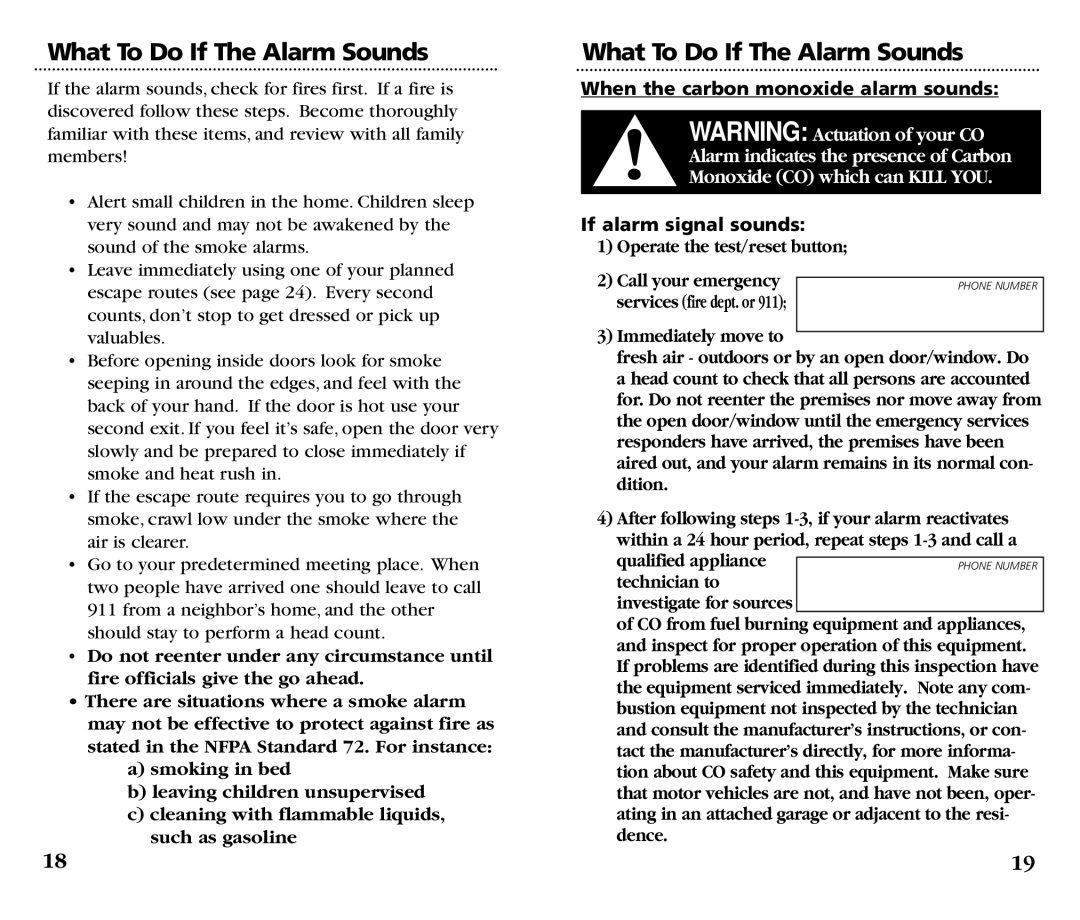 Kidde KN-COSM-B manual What To Do If The Alarm Sounds, When the carbon monoxide alarm sounds, If alarm signal sounds 