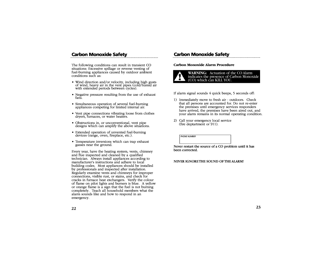 Kidde KN-COSM-BCA manual Carbon Monoxide Alarm Procedure, Carbon Monoxide Safety 