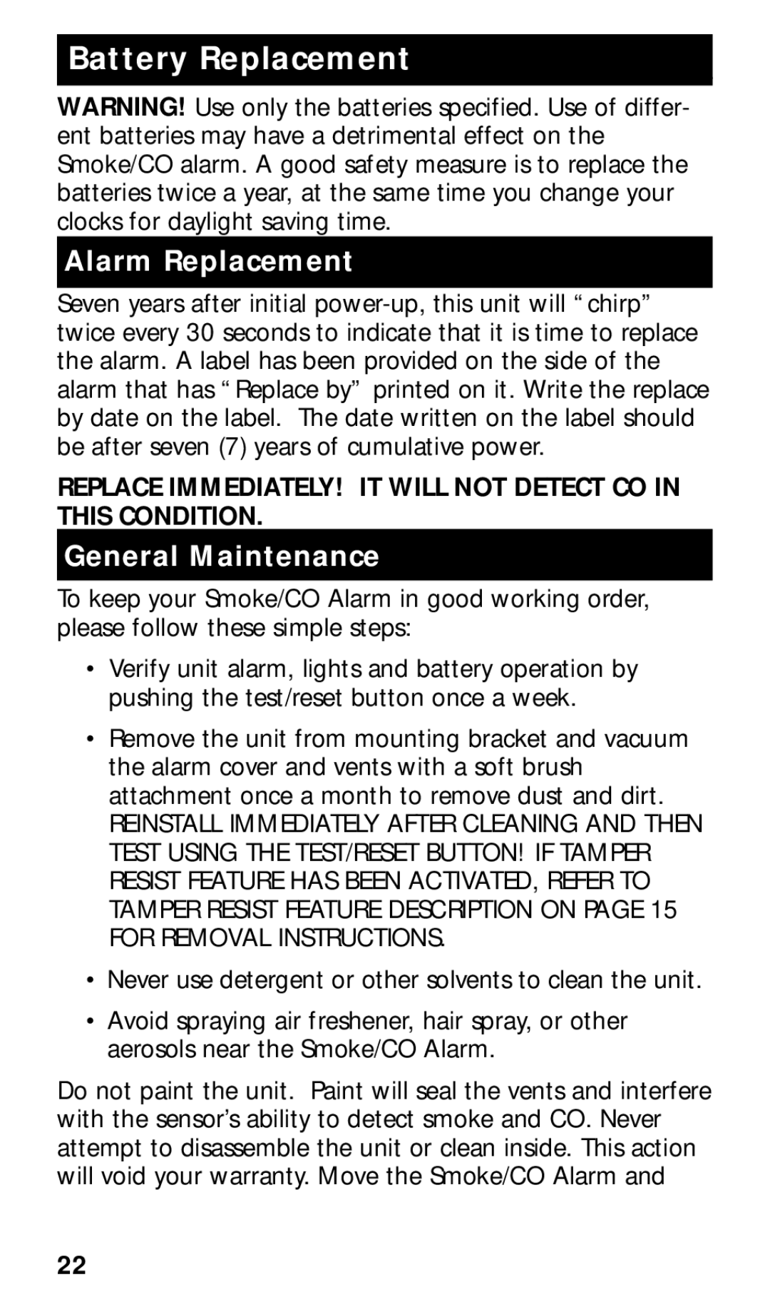 Kidde KN-COSMXTR-B manual Battery Replacement, Alarm Replacement 