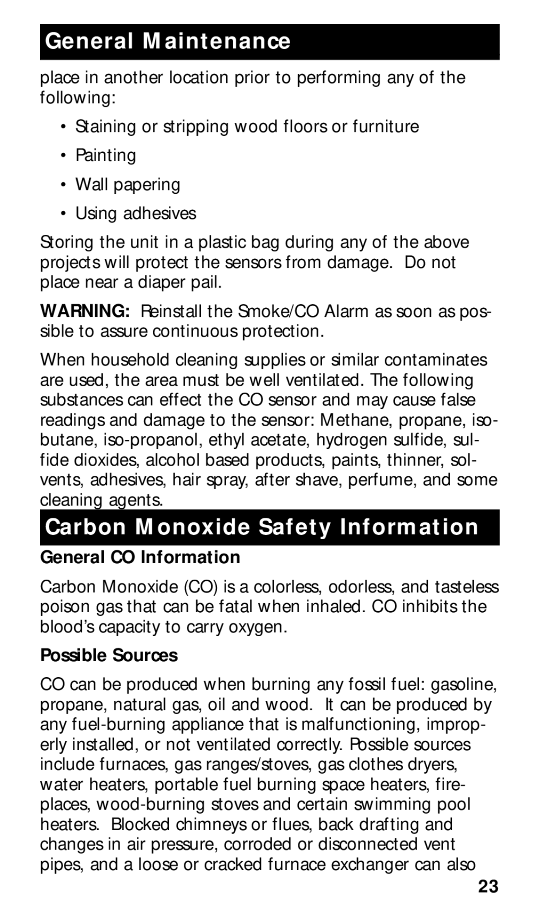 Kidde KN-COSMXTR-B manual General Maintenance, Carbon Monoxide Safety Information, General CO Information, Possible Sources 