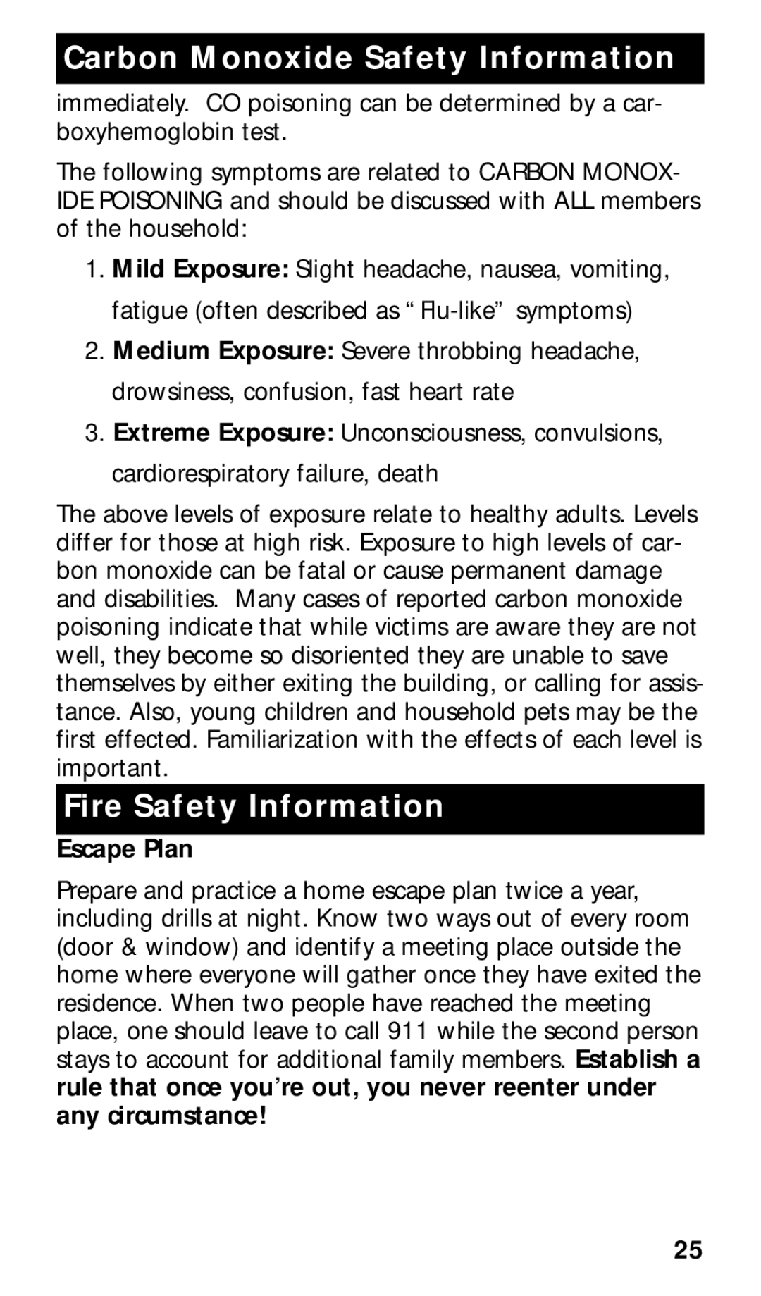 Kidde KN-COSMXTR-B manual Fire Safety Information, Escape Plan 