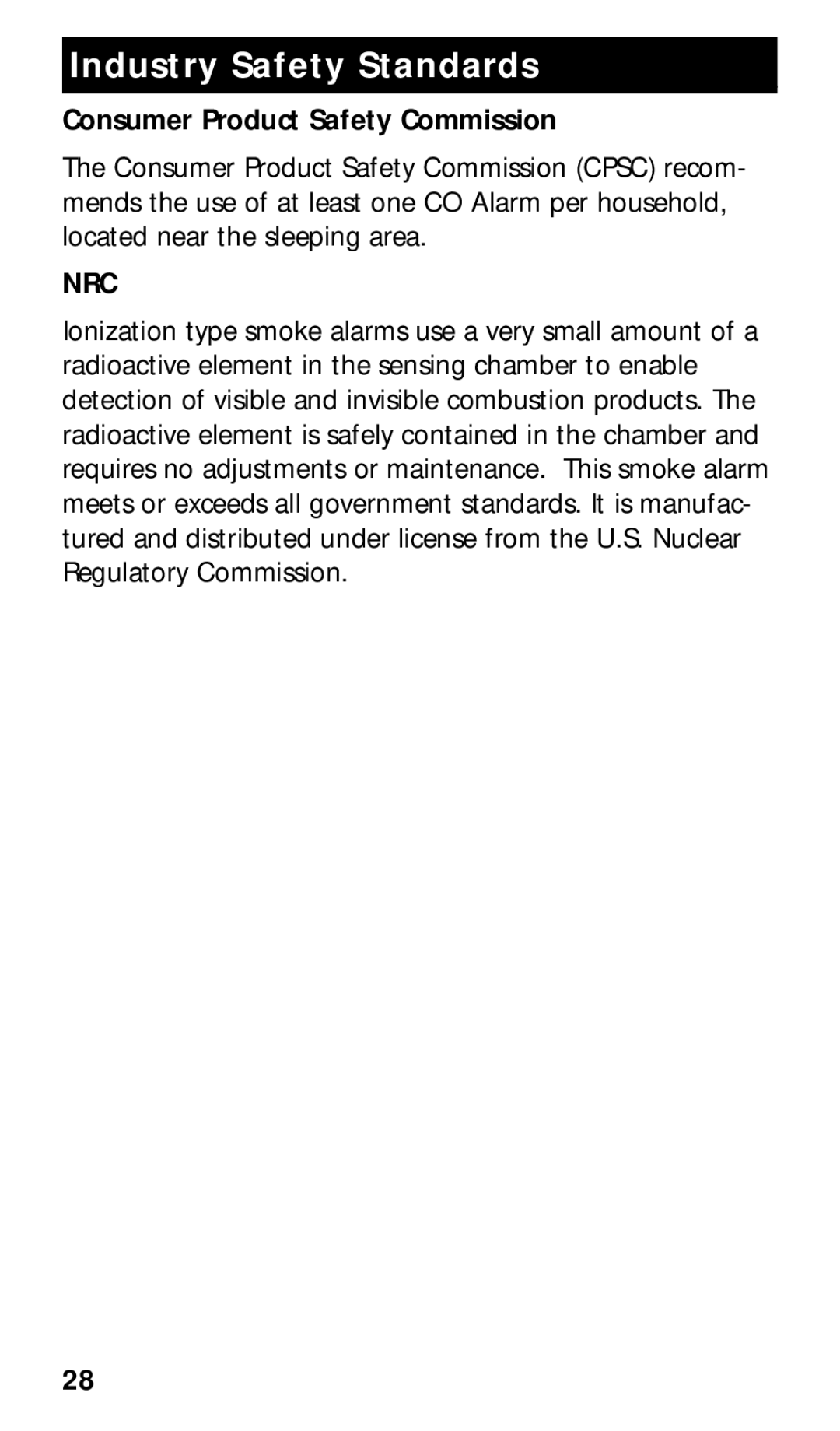 Kidde KN-COSMXTR-B manual Consumer Product Safety Commission, Nrc 