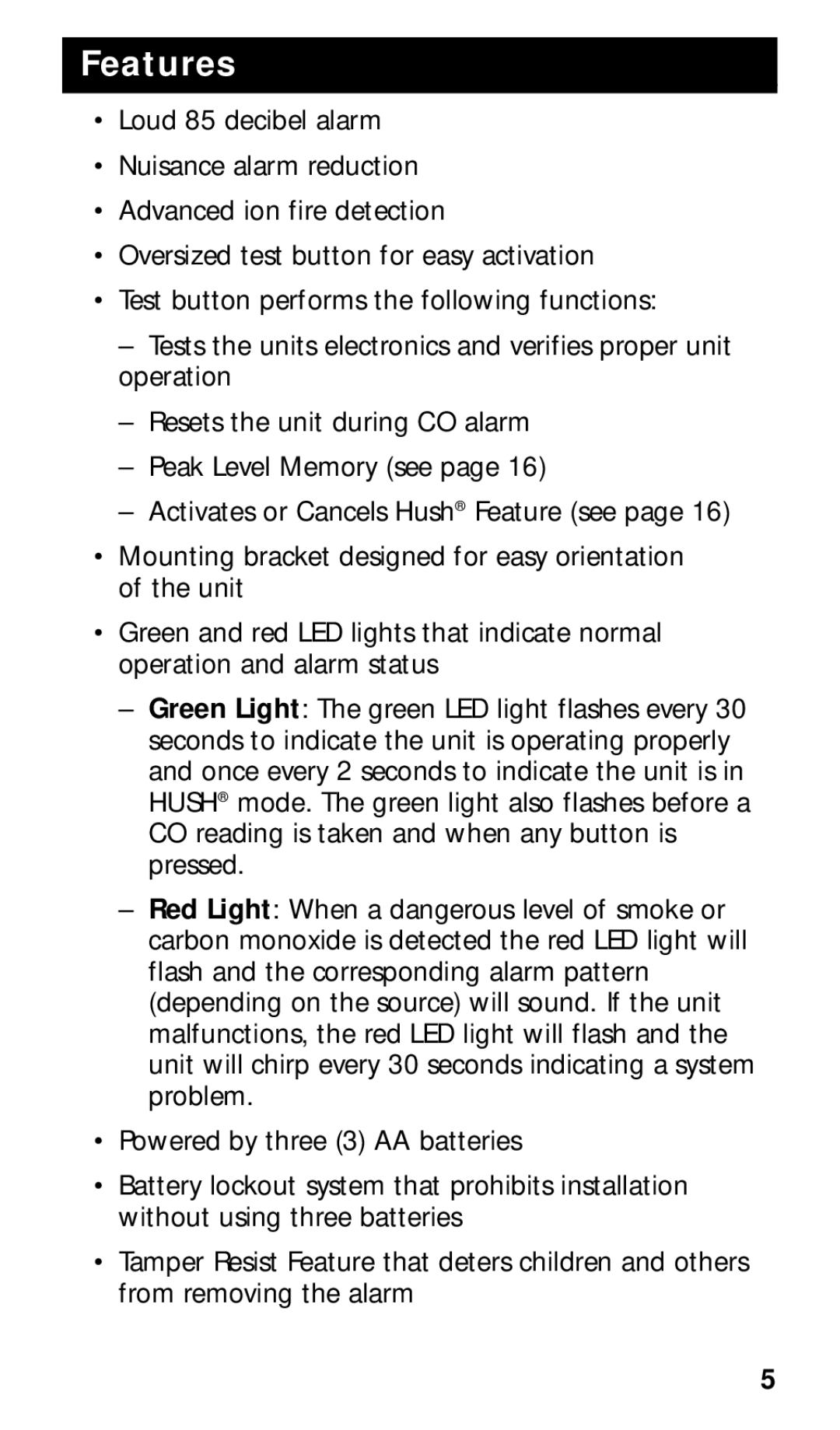 Kidde KN-COSMXTR-B manual Features 