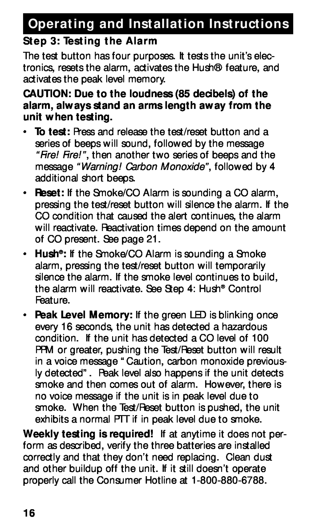 Kidde KN-COSMXTR-B manual Testing the Alarm, Operating and Installation Instructions 