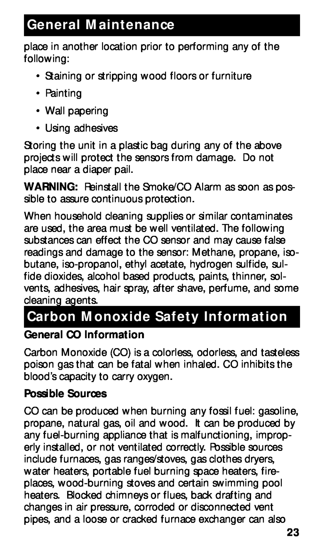Kidde KN-COSMXTR-B manual General Maintenance, Carbon Monoxide Safety Information, General CO Information, Possible Sources 