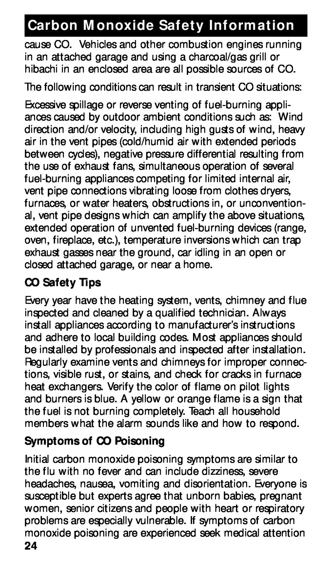 Kidde KN-COSMXTR-B manual CO Safety Tips, Symptoms of CO Poisoning, Carbon Monoxide Safety Information 