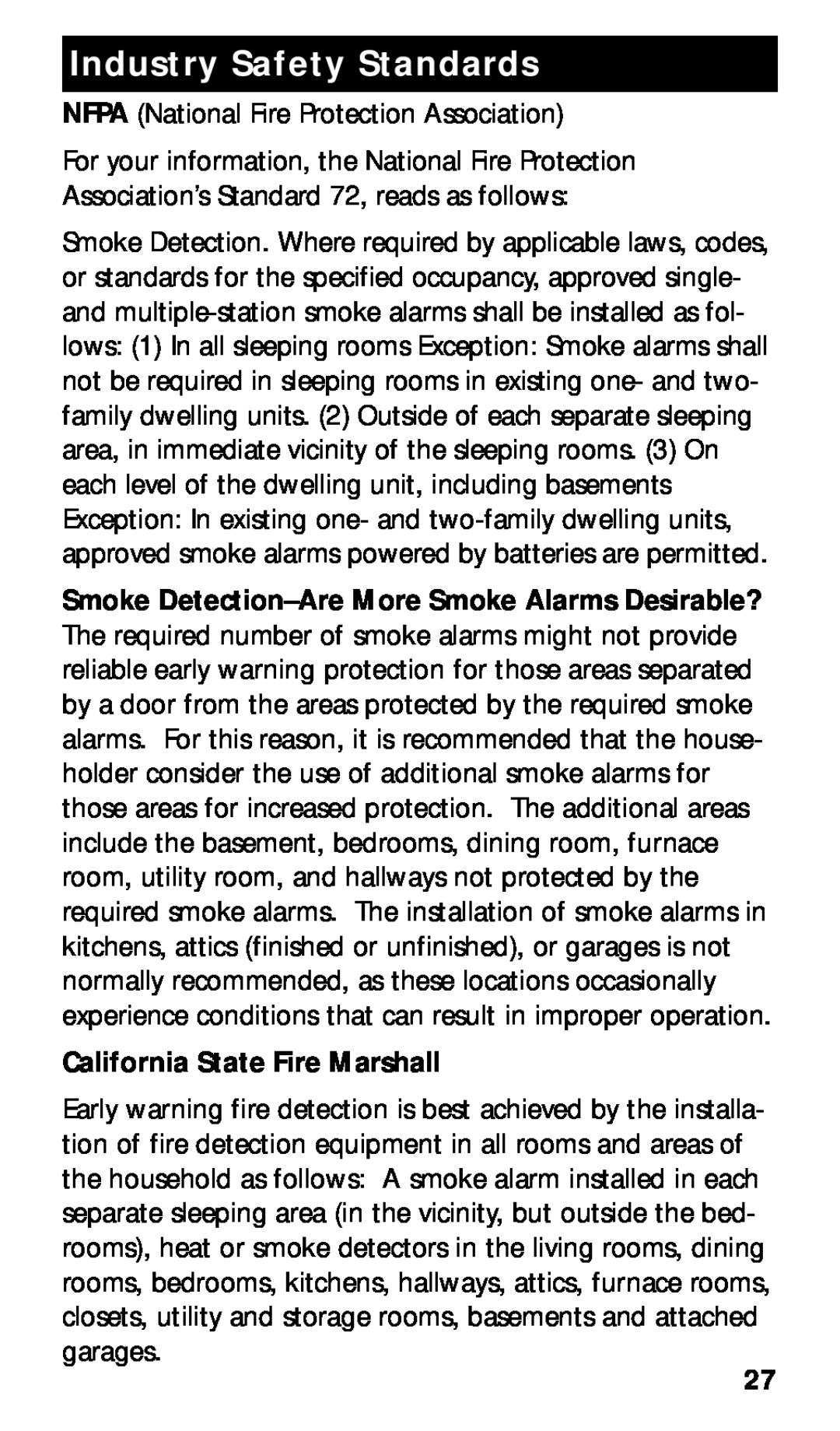 Kidde KN-COSMXTR-B manual Industry Safety Standards, California State Fire Marshall 