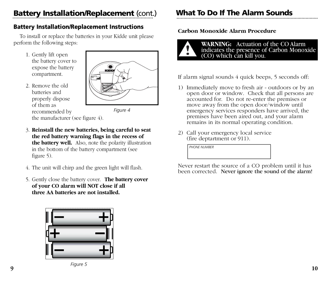 Kidde KN-OOB-B manual What To Do If The Alarm Sounds, Battery Installation/Replacement Instructions 