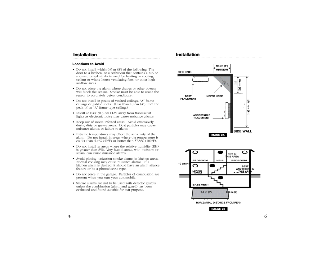 Kidde 1275CA, PE120CA, 1235CA manual Locations to Avoid, Side Wall 