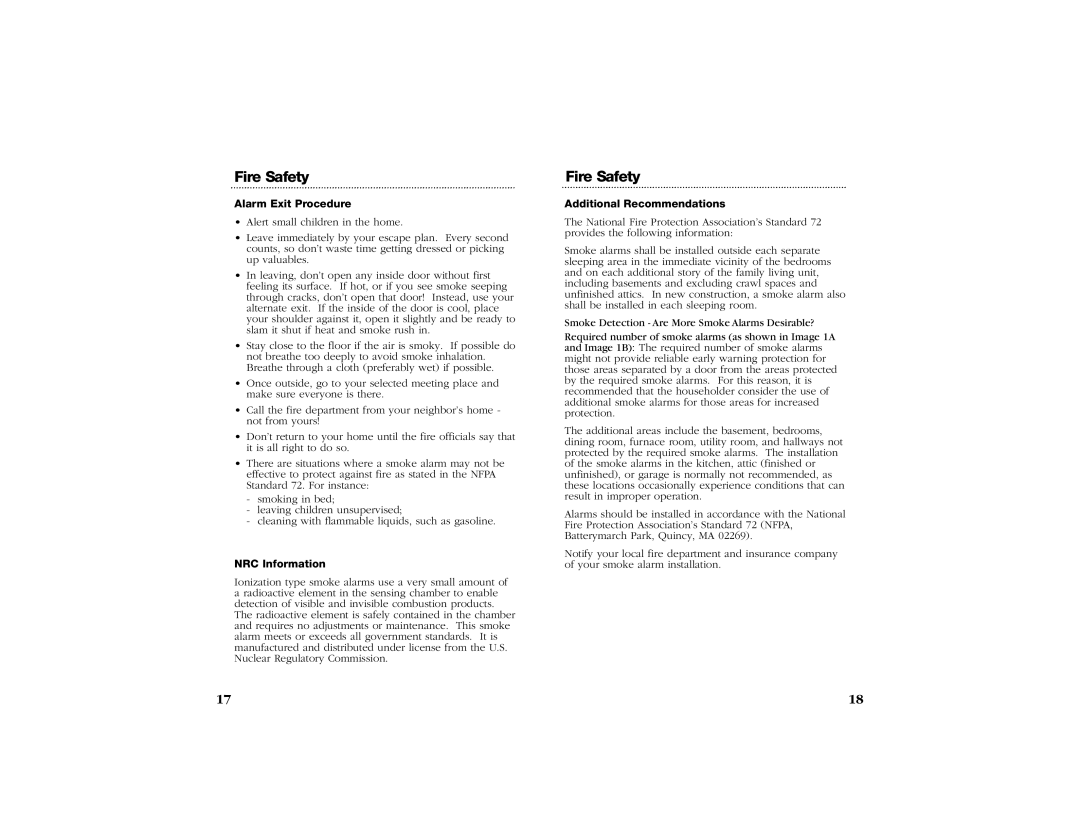 Kidde 0918CA, PE9CA, 0916CA, 0915CA manual Alarm Exit Procedure, NRC Information, Additional Recommendations 