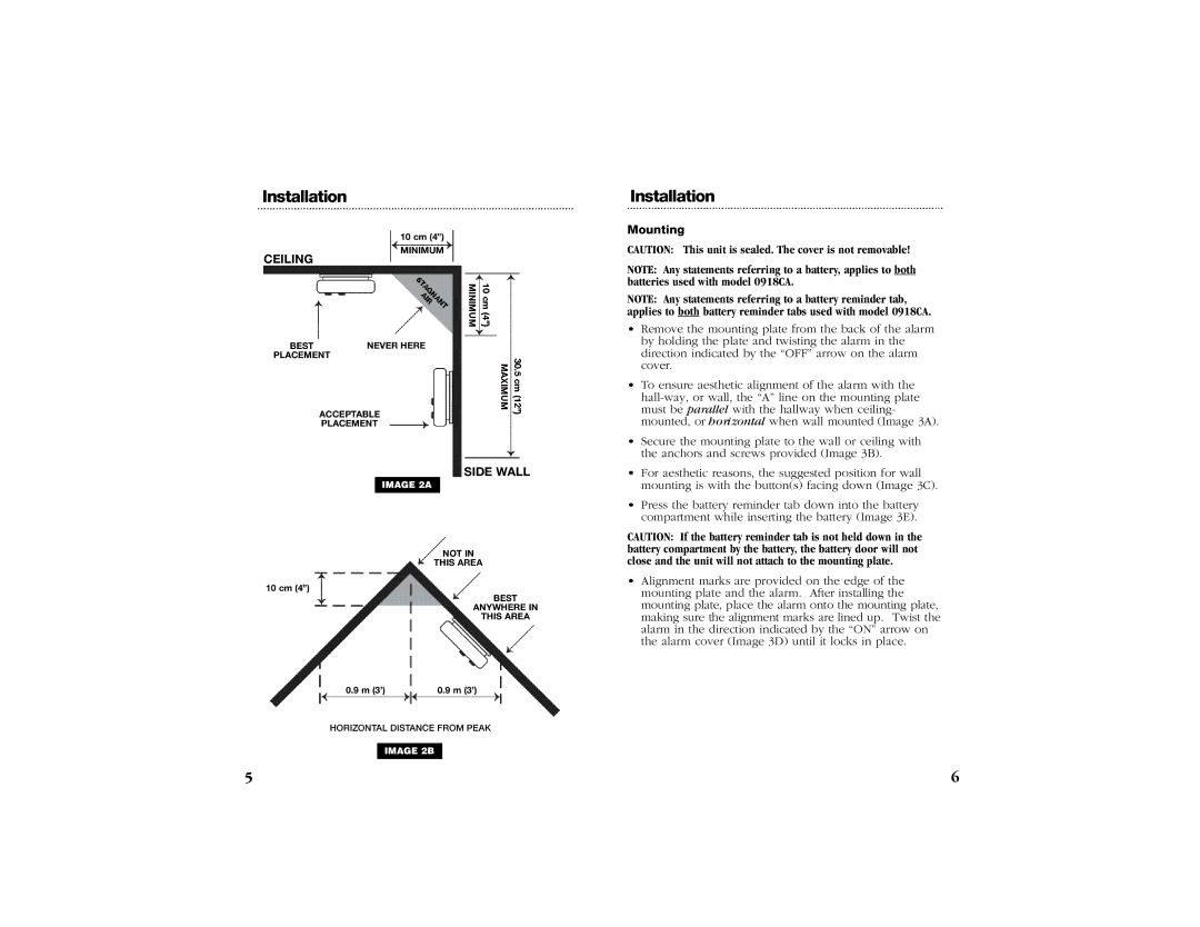 Kidde PE9CA, 0916CA, 0918CA, 0915CA manual Side Wall, Mounting 