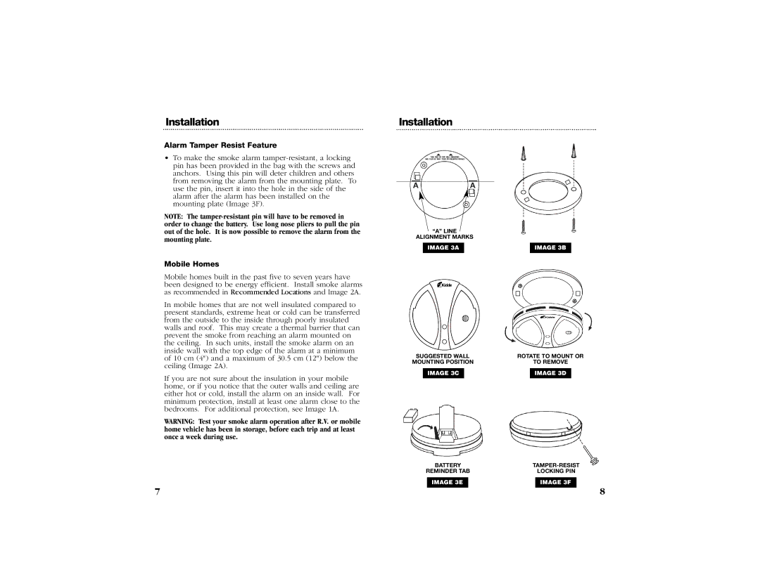 Kidde 0916CA, PE9CA, 0918CA, 0915CA manual Alarm Tamper Resist Feature, Mobile Homes 