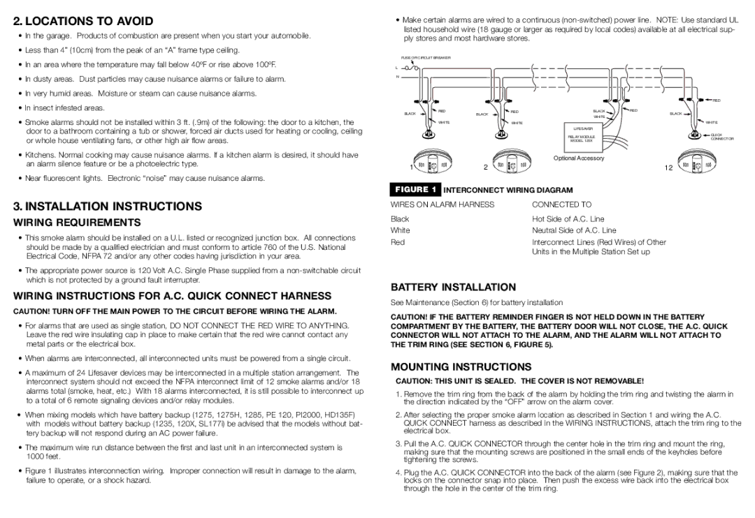 Kidde PI 2000 manual Locations to Avoid, Installation Instructions 