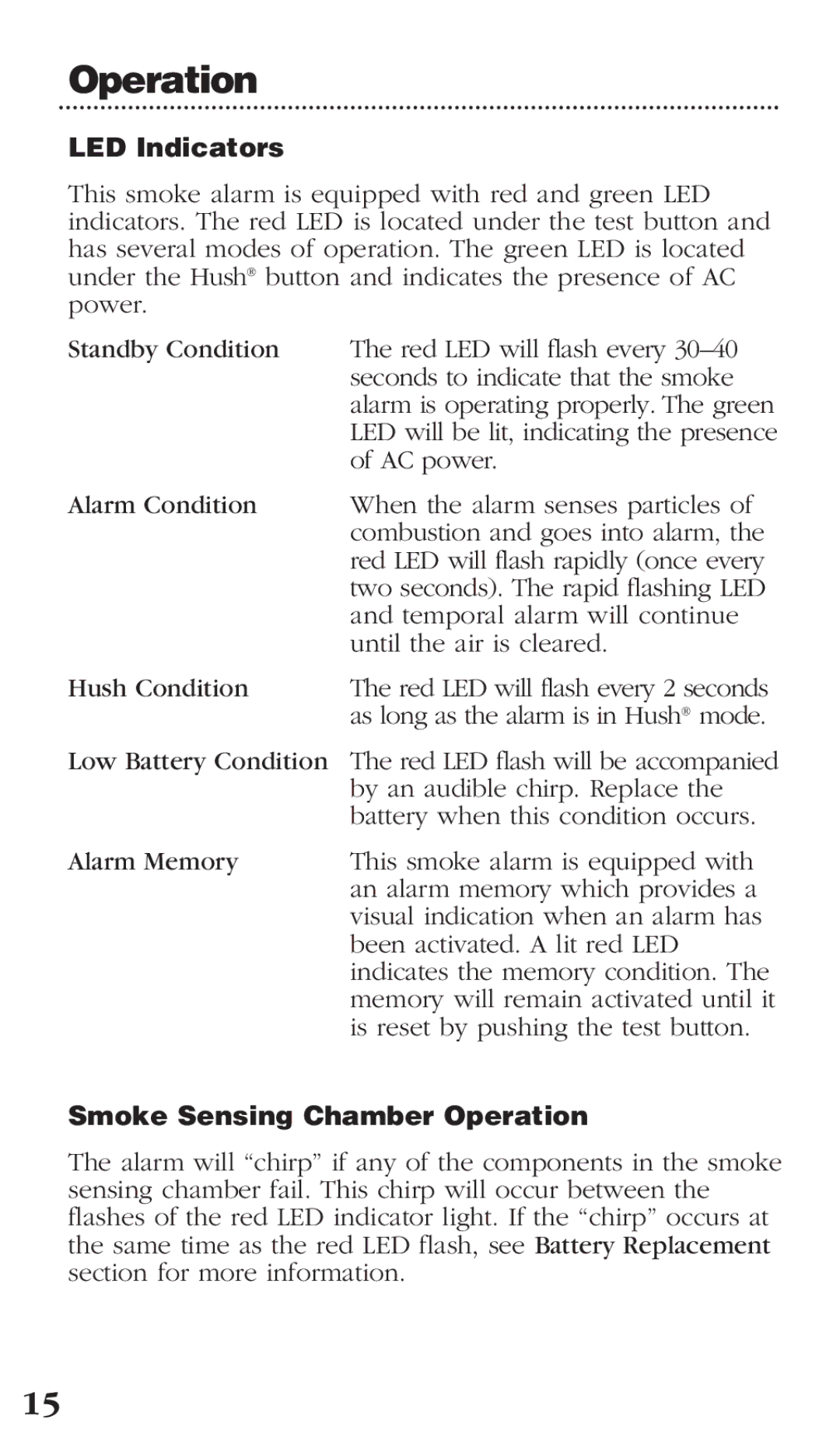 Kidde PI2000CA manual LED Indicators, Smoke Sensing Chamber Operation 