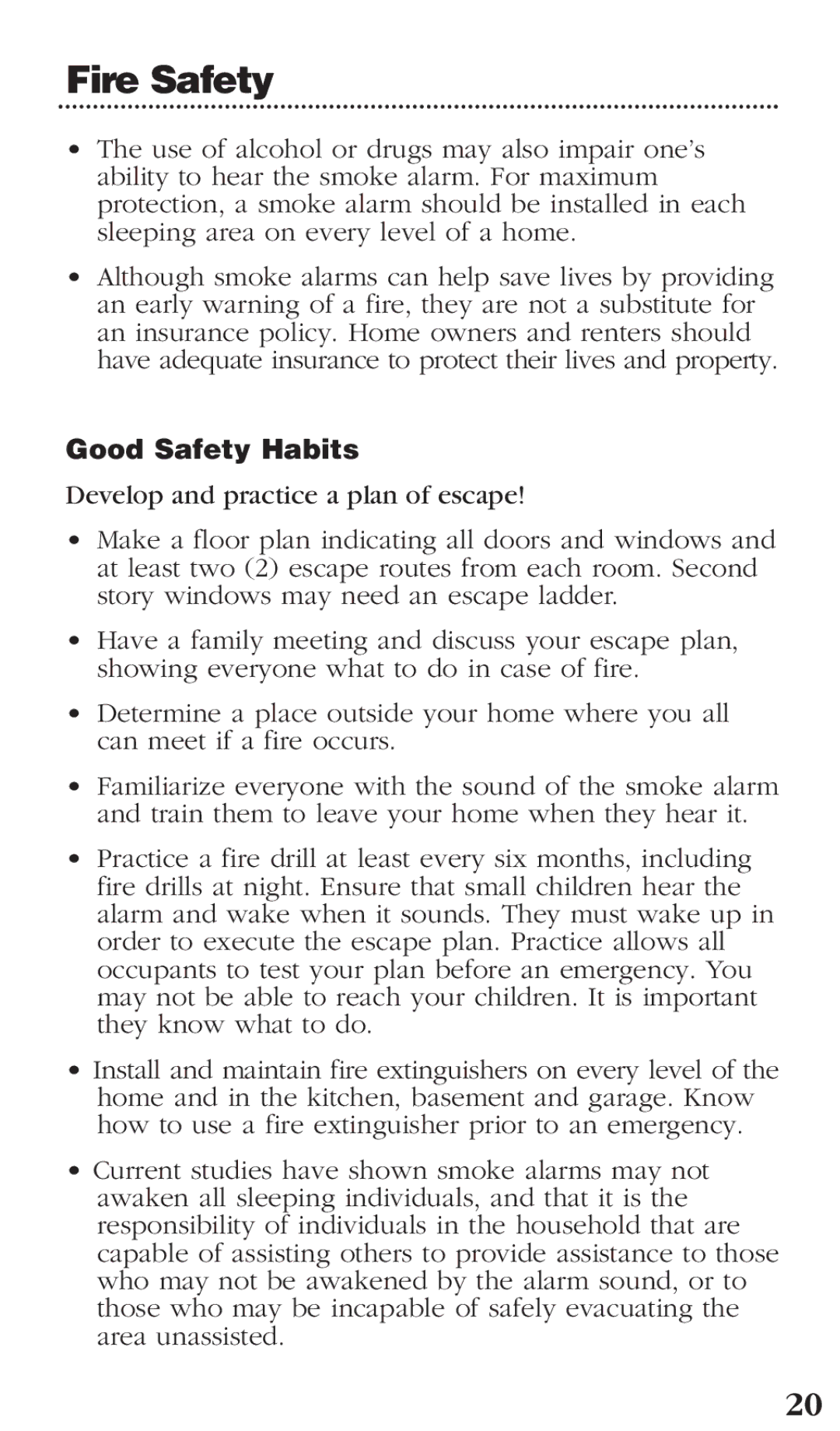 Kidde PI2000CA manual Good Safety Habits 