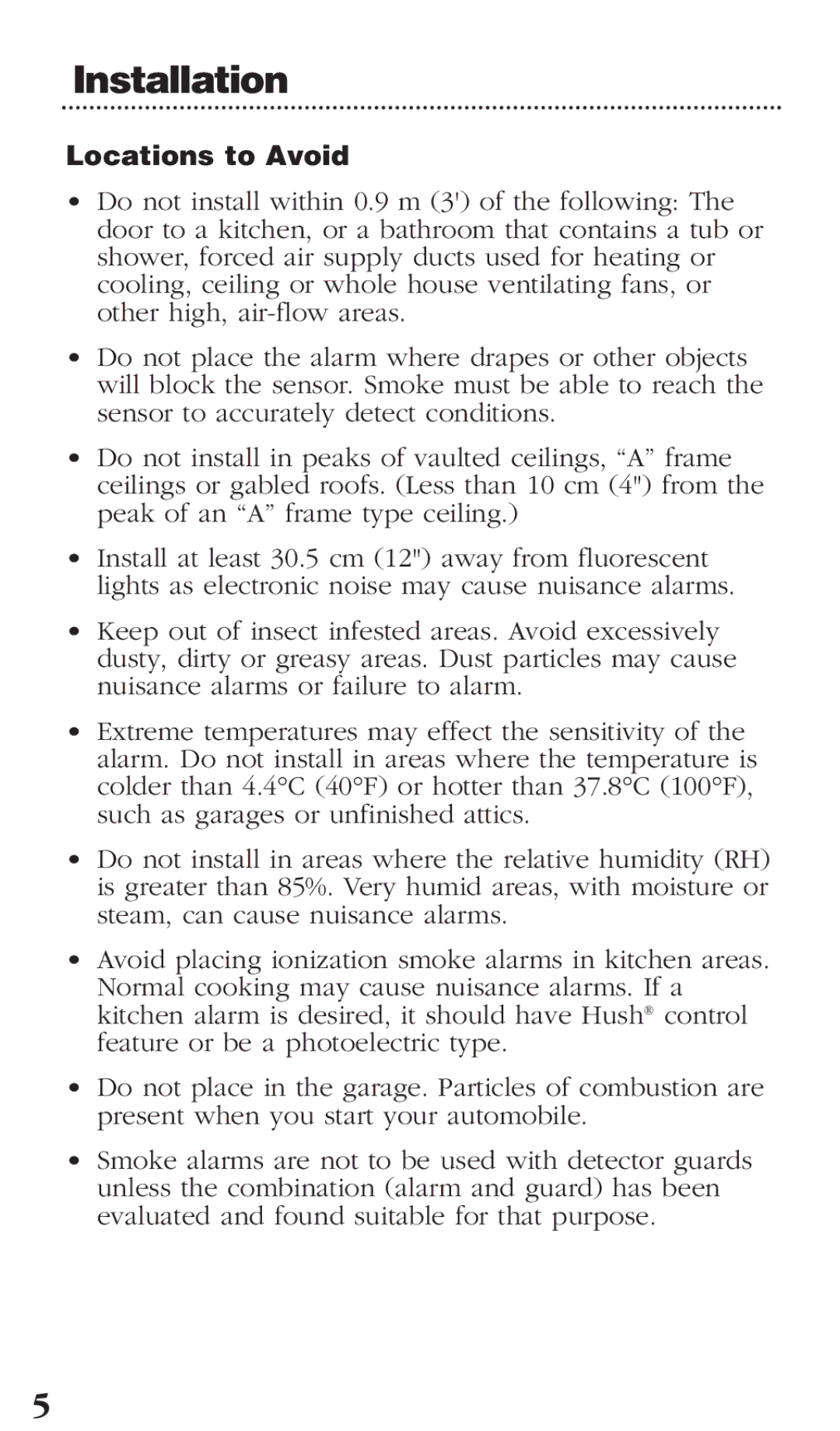 Kidde PI2000CA manual Locations to Avoid 