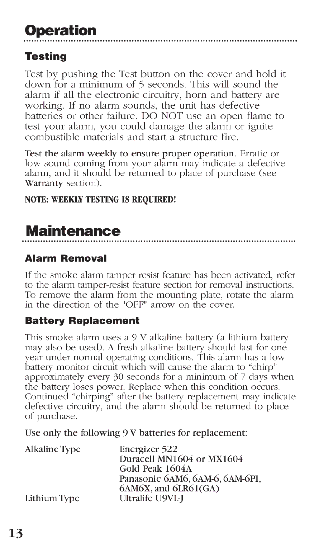 Kidde PI9000CA manual Maintenance, Alarm Removal 