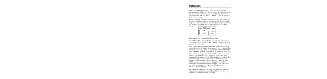 Kidde KN-COB-IC, P/N 900-0120 specifications Recommended Installation Locations 