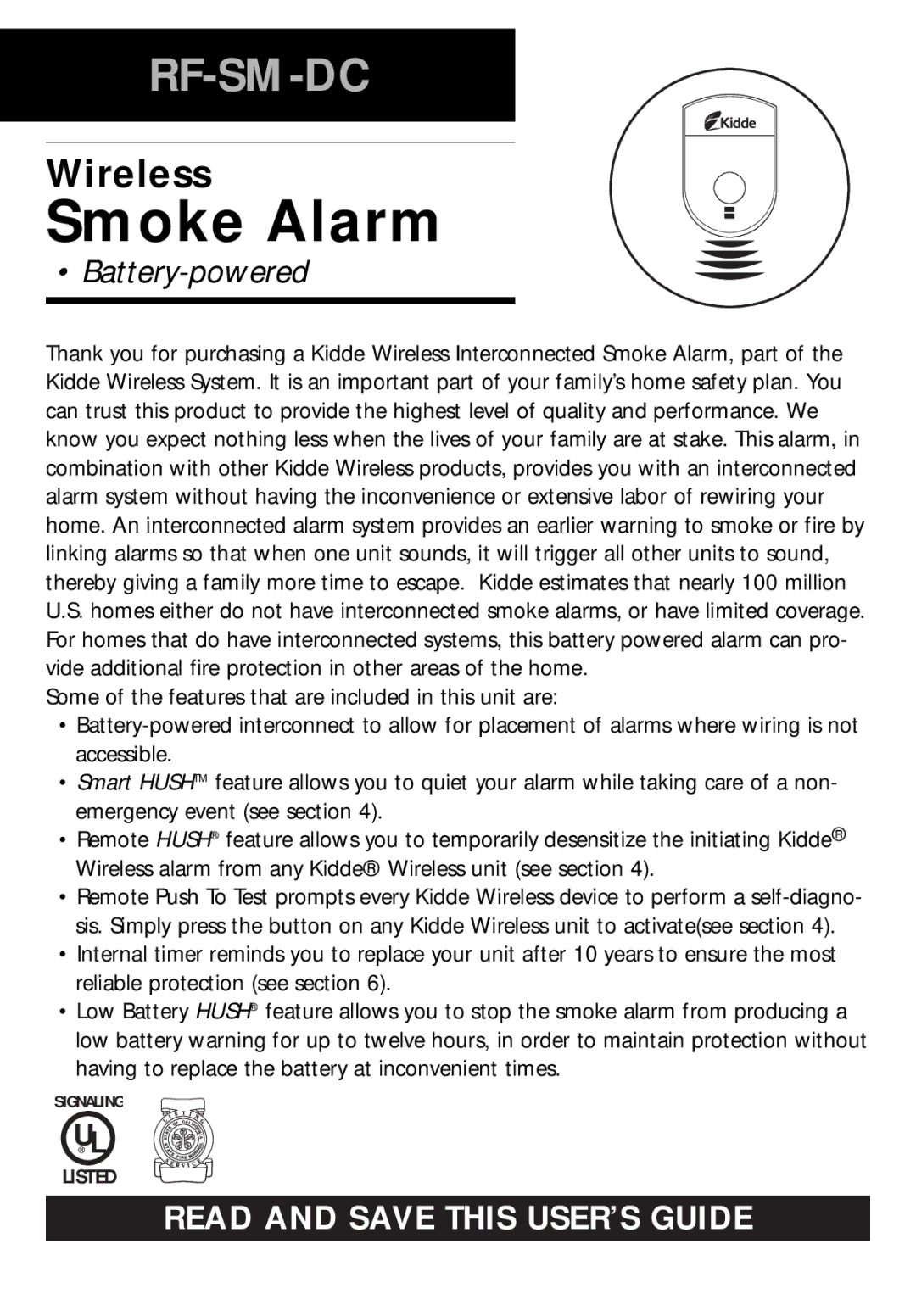 Kidde RF-SM-DC manual Smoke Alarm 