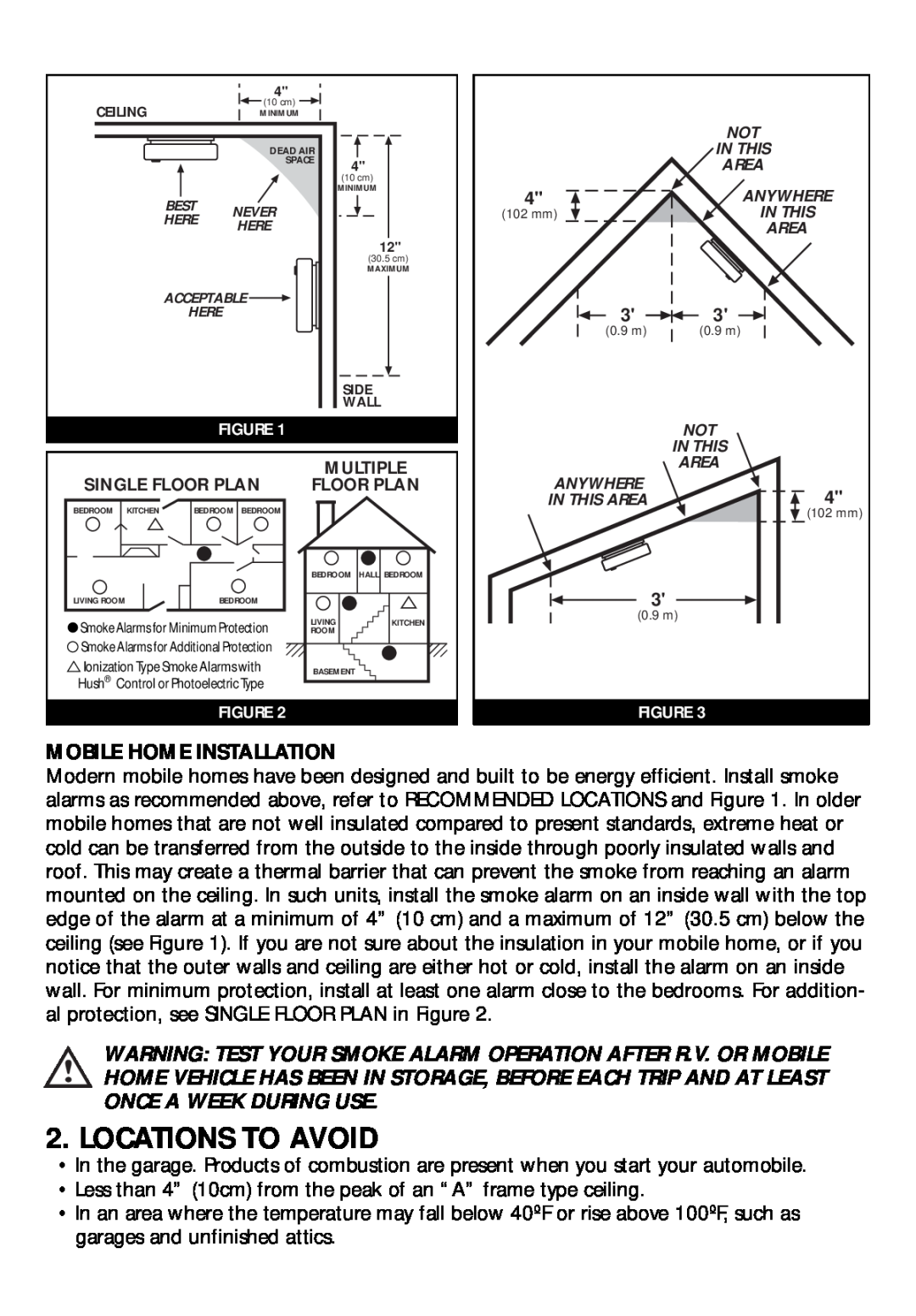 Kidde RF-SM-DC manual Locations To Avoid, Mobile Home Installation 