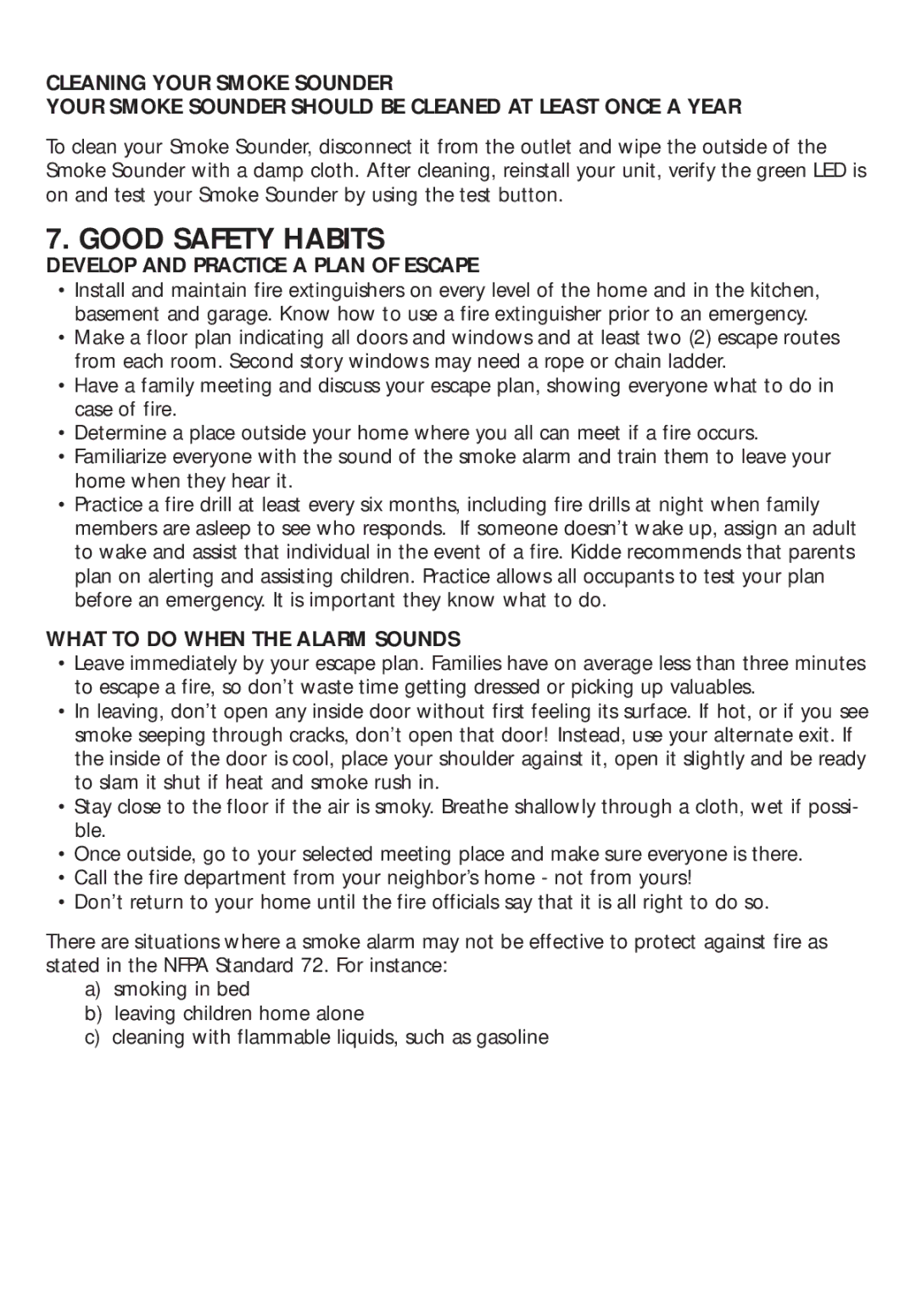 Kidde RF-SND manual Good Safety Habits, Develop and Practice a Plan of Escape, What to do When the Alarm Sounds 