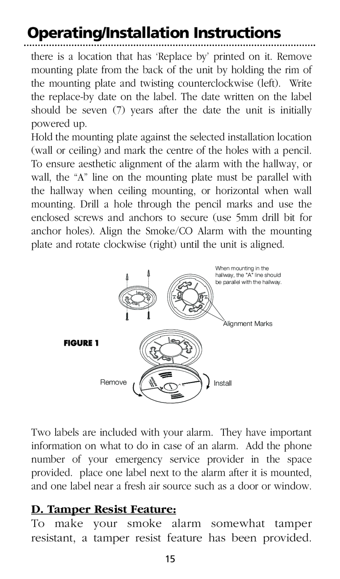 Kidde SMOKE AND CARBON MONOXIDE ALARM installation instructions Tamper Resist Feature 