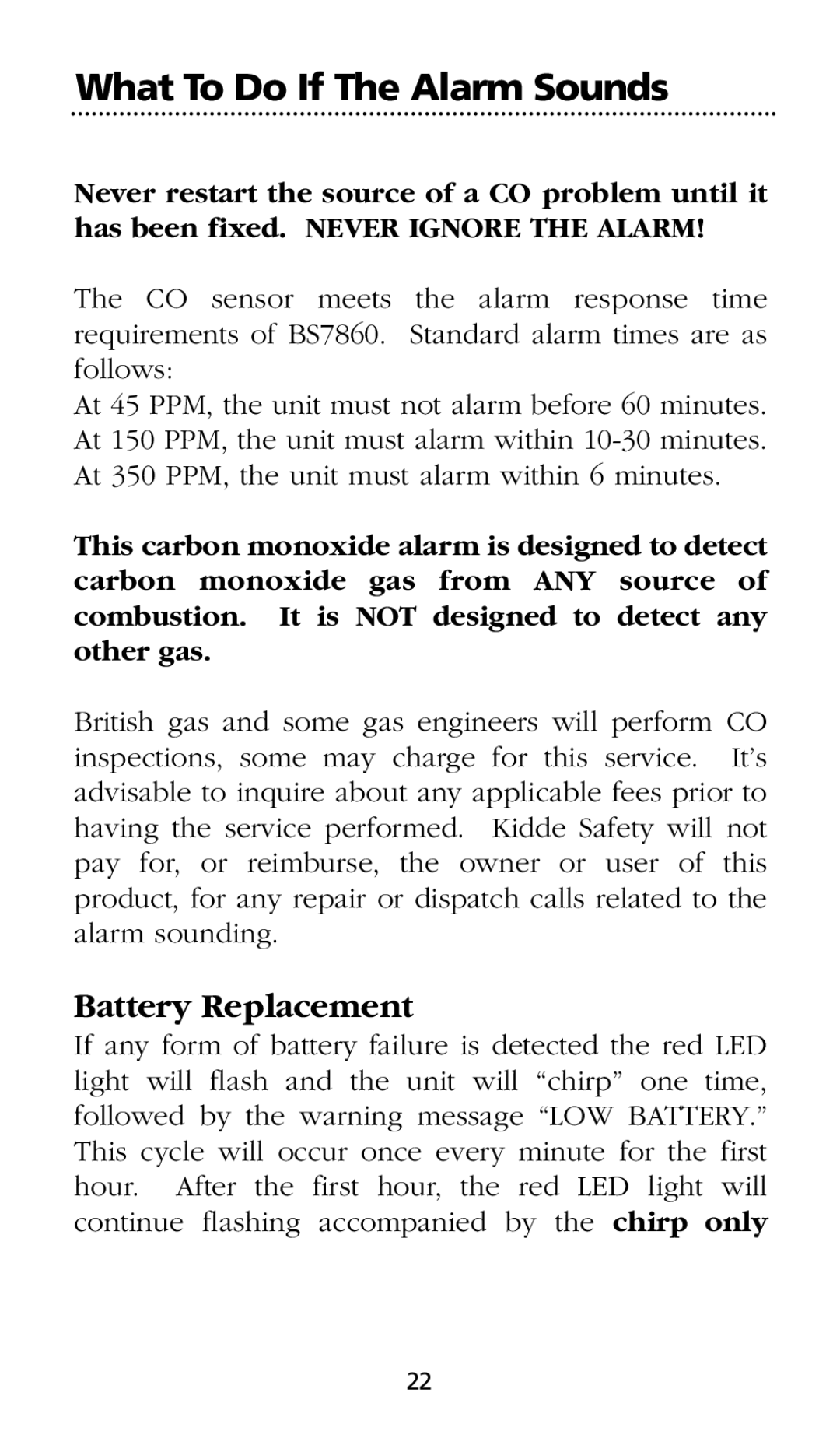 Kidde SMOKE AND CARBON MONOXIDE ALARM installation instructions Battery Replacement 