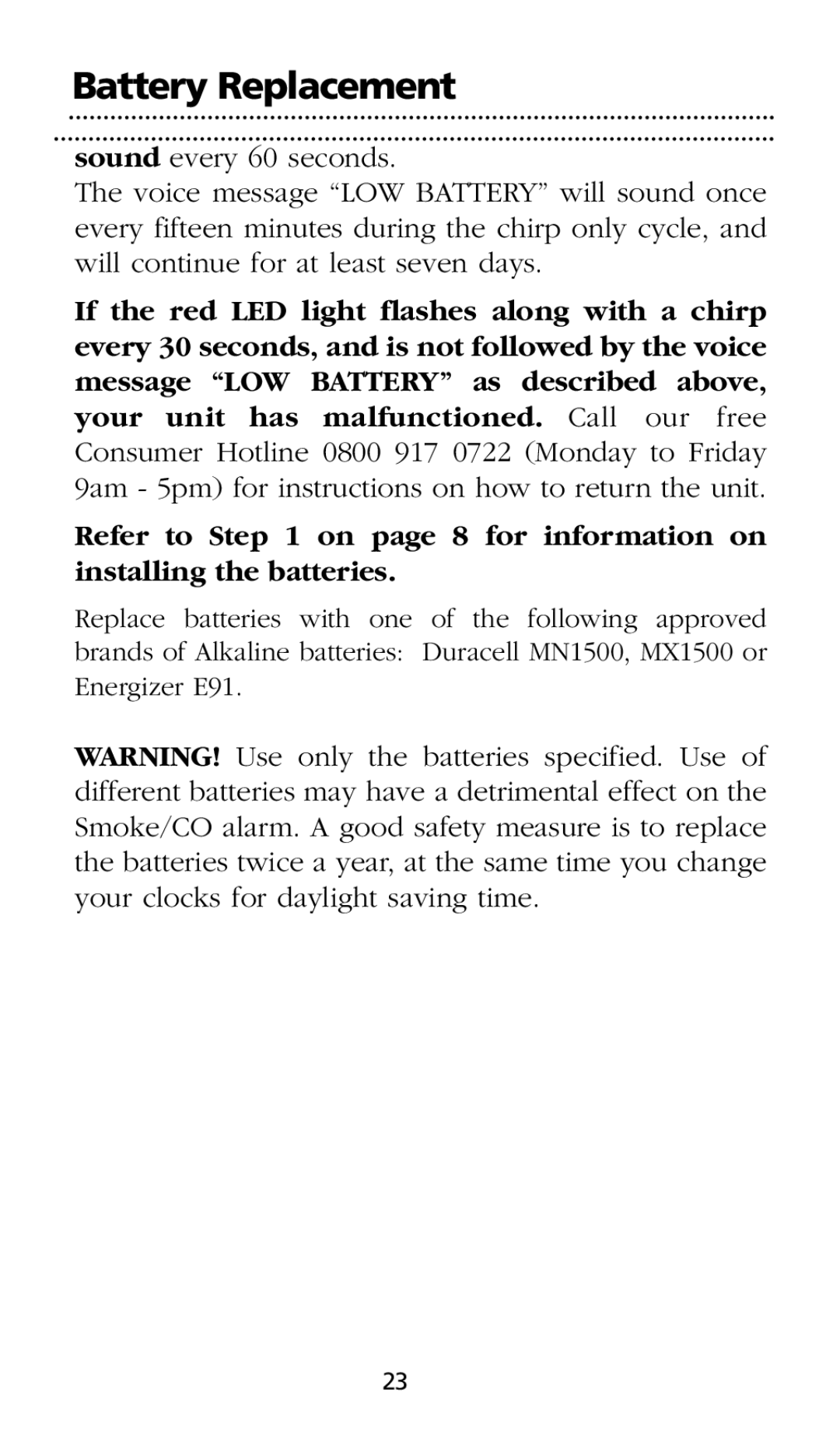 Kidde SMOKE AND CARBON MONOXIDE ALARM installation instructions Battery Replacement 