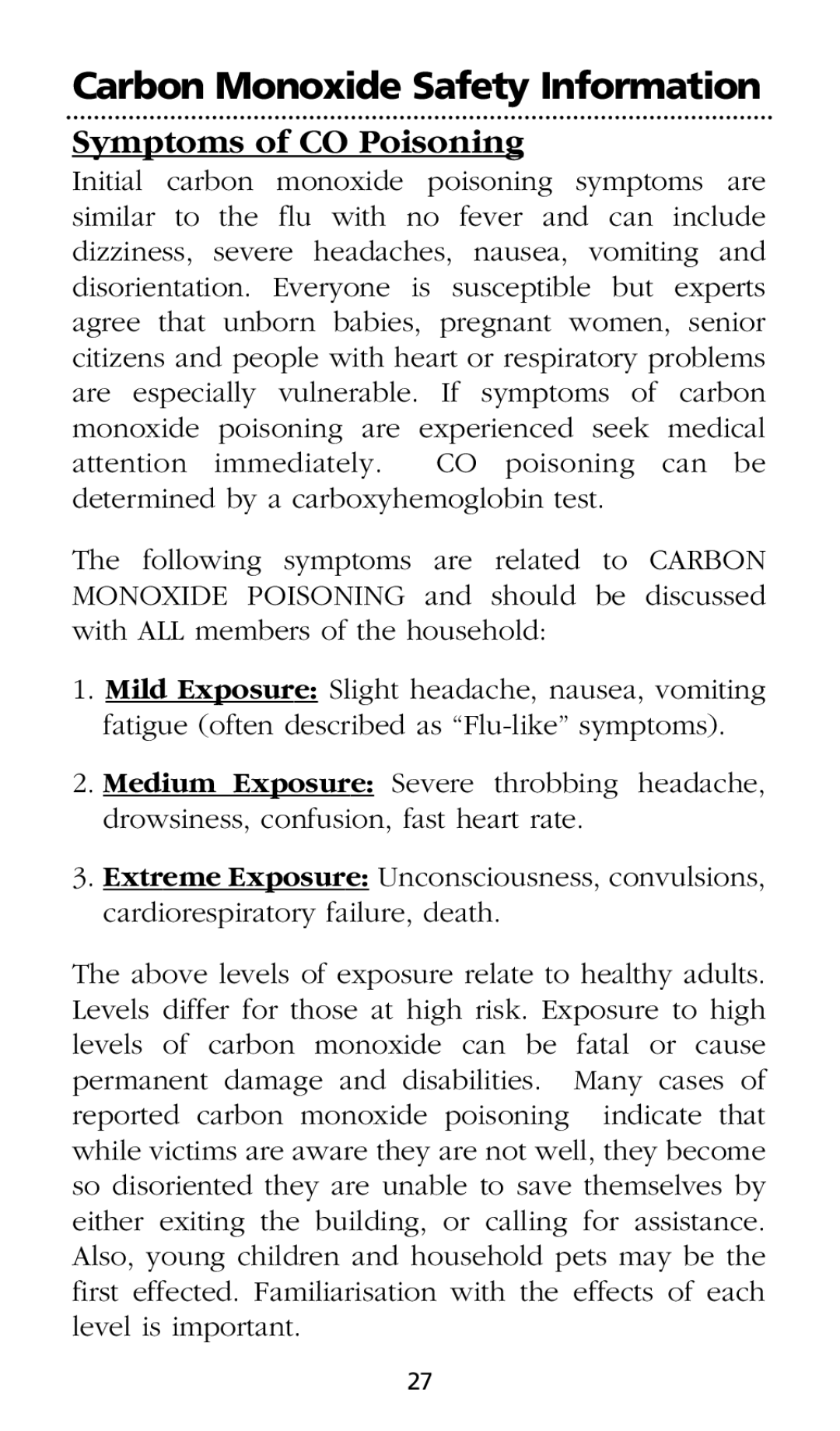 Kidde SMOKE AND CARBON MONOXIDE ALARM installation instructions Symptoms of CO Poisoning 